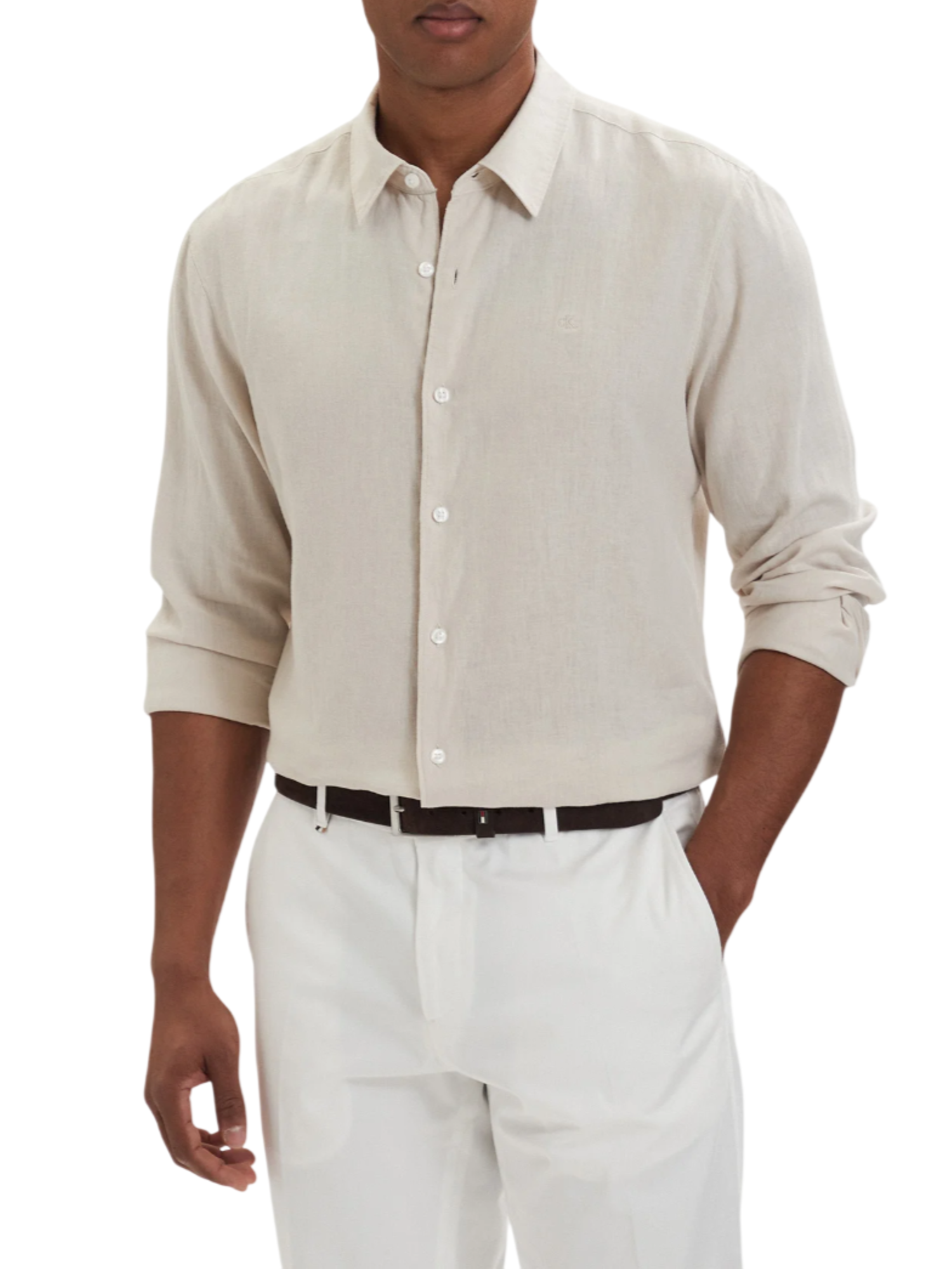 Calvin Klein camicia uomo manica lunga misto lino beige LV04LE125G 2JX Calvin Klein 