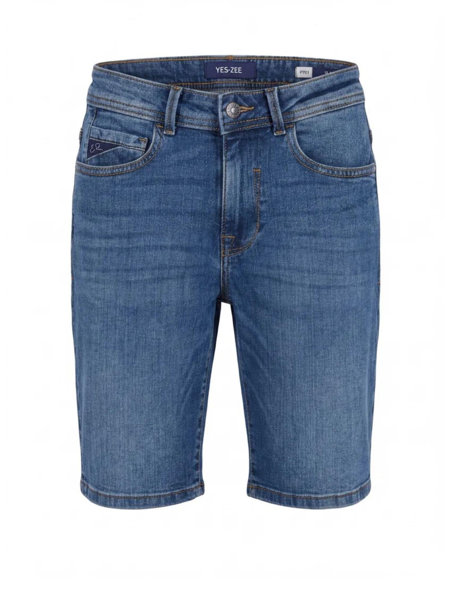 Yes Zee bermuda uomo in denim slim fit lavaggio blu P701-F306 J711 YES-ZEE 
