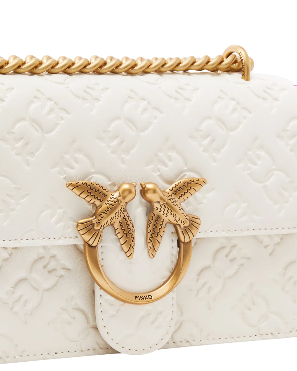 Pinko borsa Love One Mini in pelle con logo imprimè bianco latte oro 100074-A1YB Z14Q PINKO 