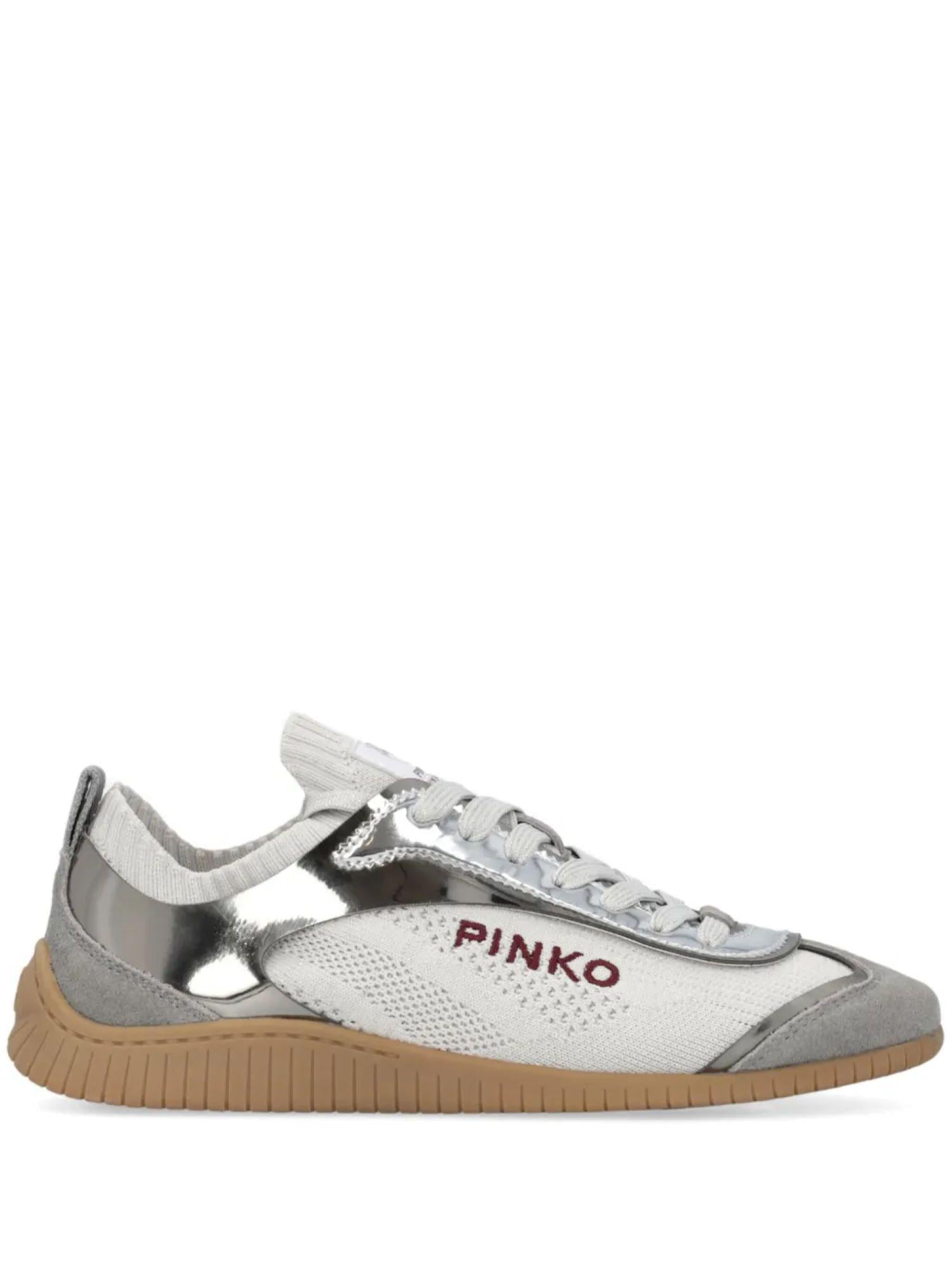 Pinko sneakers Reby in maglia e dettagli laminati grigio