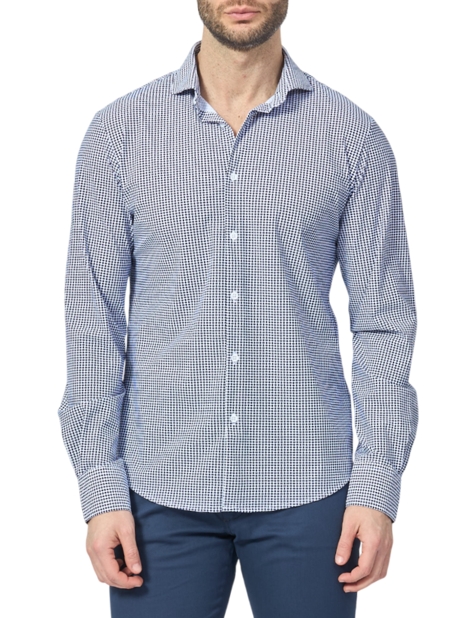 Yes Zee camicia manica lunga in micro fantasia blu bianco C505-OP00 2001 YES-ZEE 