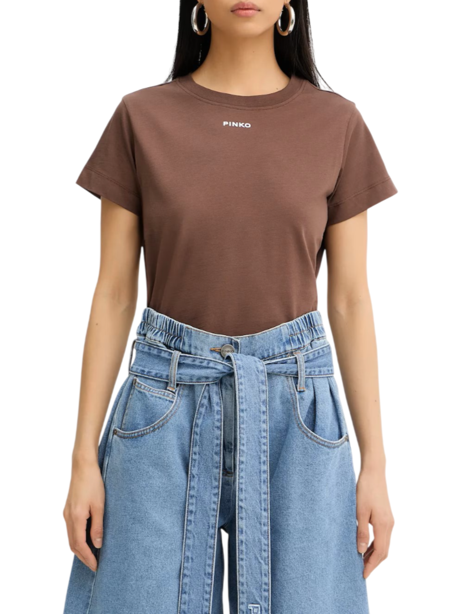 Pinko T-shirt manica corta Basico con logo marrone 100373-A34F L78 PINKO 