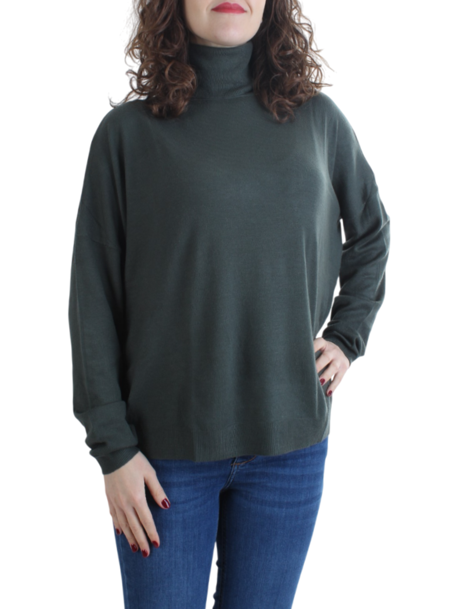 White Wise maglia dolcevita misto viscosa verde WW19009 VERDE BOSCO WHITE WISE 