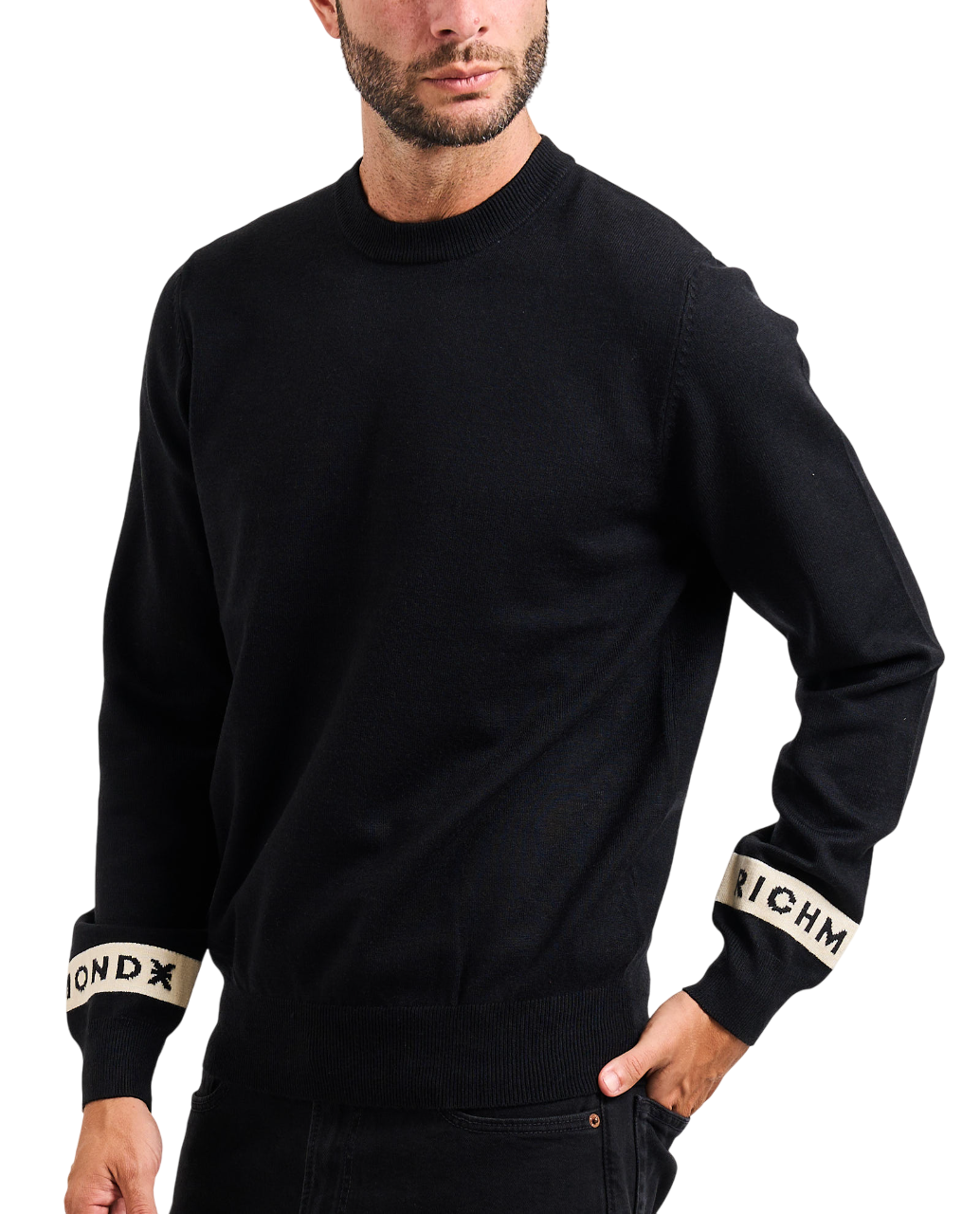 John Richmond maglia uomo con dettagli logati nero UMA25035MA BLACK John RICHMOND 