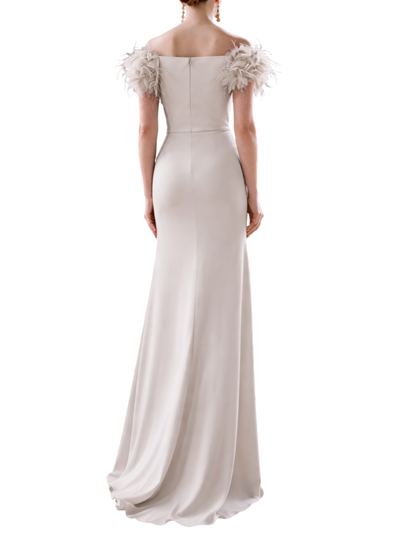 Couture Club abito cerimonia scollo omerale con pinces argento 1G217CRSL0 005-PLATA COUTURE CLUB 