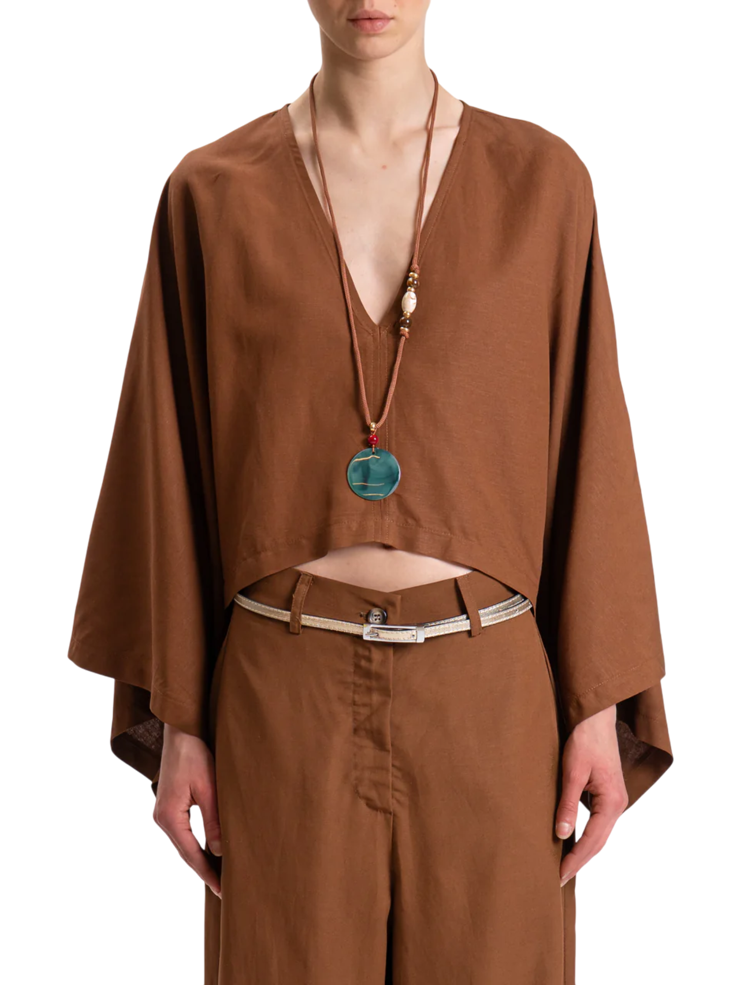 Vicolo blusa crop con collana marrone TD2628 MARRONE VICOLO 