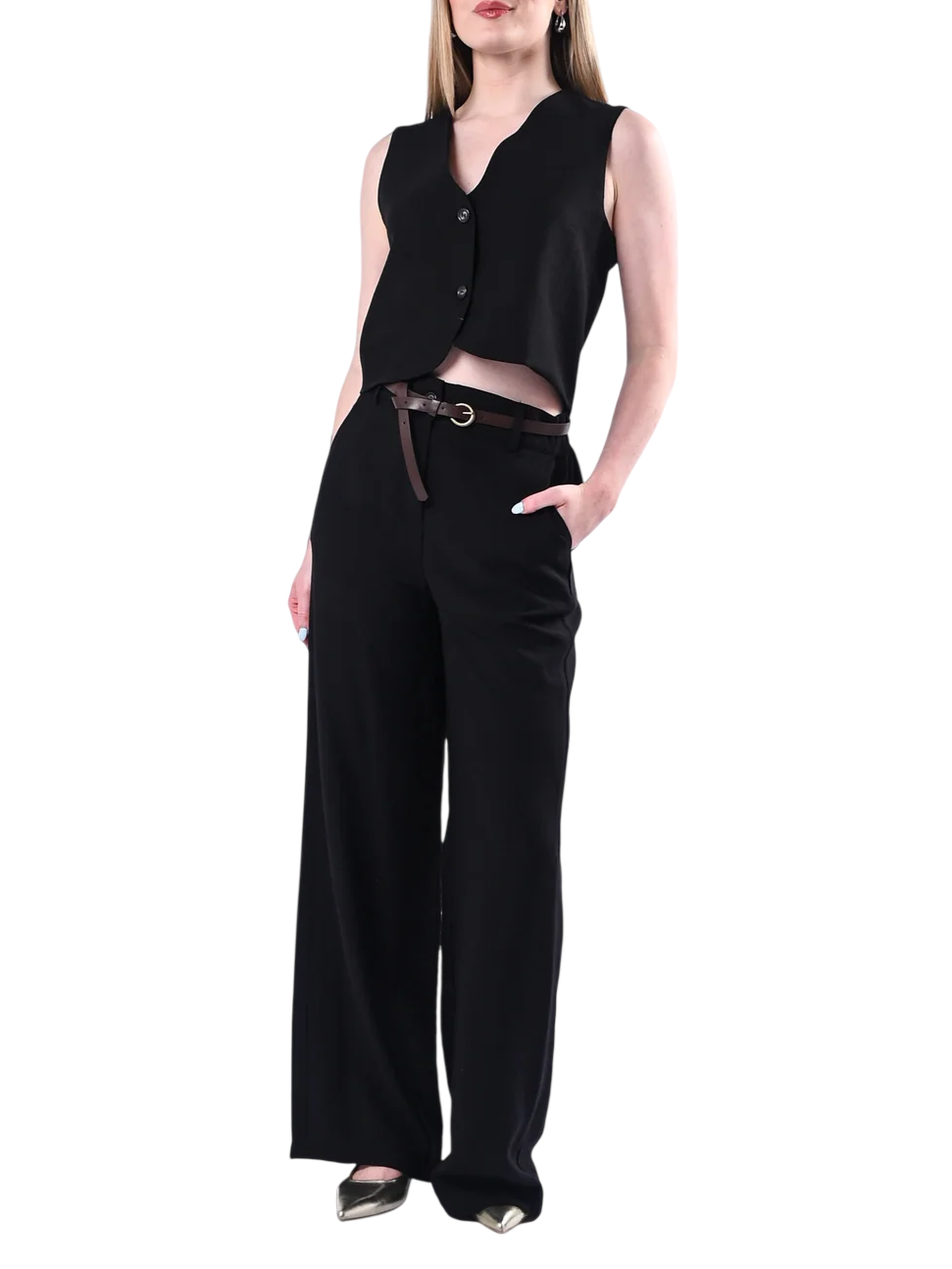 Haveone pantaloni gamba larga donna con cintura nero PIA-Q532 NERO HAVEONE 