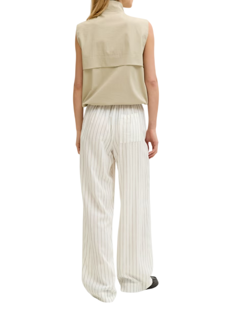 Jjxx pantaloni palazzo gessati donna misto lino panna beige 12287729 BLANC DE BLANC-SILVER MINK JJXX 