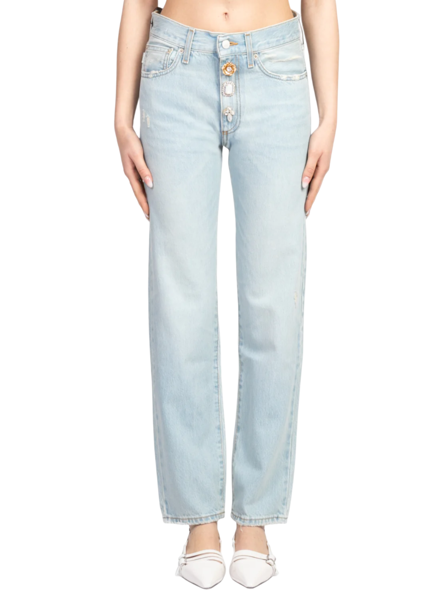 Vicolo jeans gamba dritta Zoe con bottoni gioiello lavaggio blu chiaro DD5095 LAV.CHIARO VICOLO 