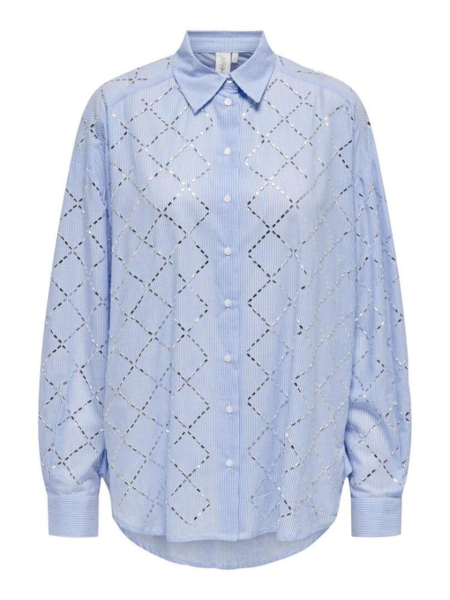 Only camicia a righe con applicazioni gioiello bianco celeste<BR/> 15334071 BRIGHT WHITE STRIPES ONLY 