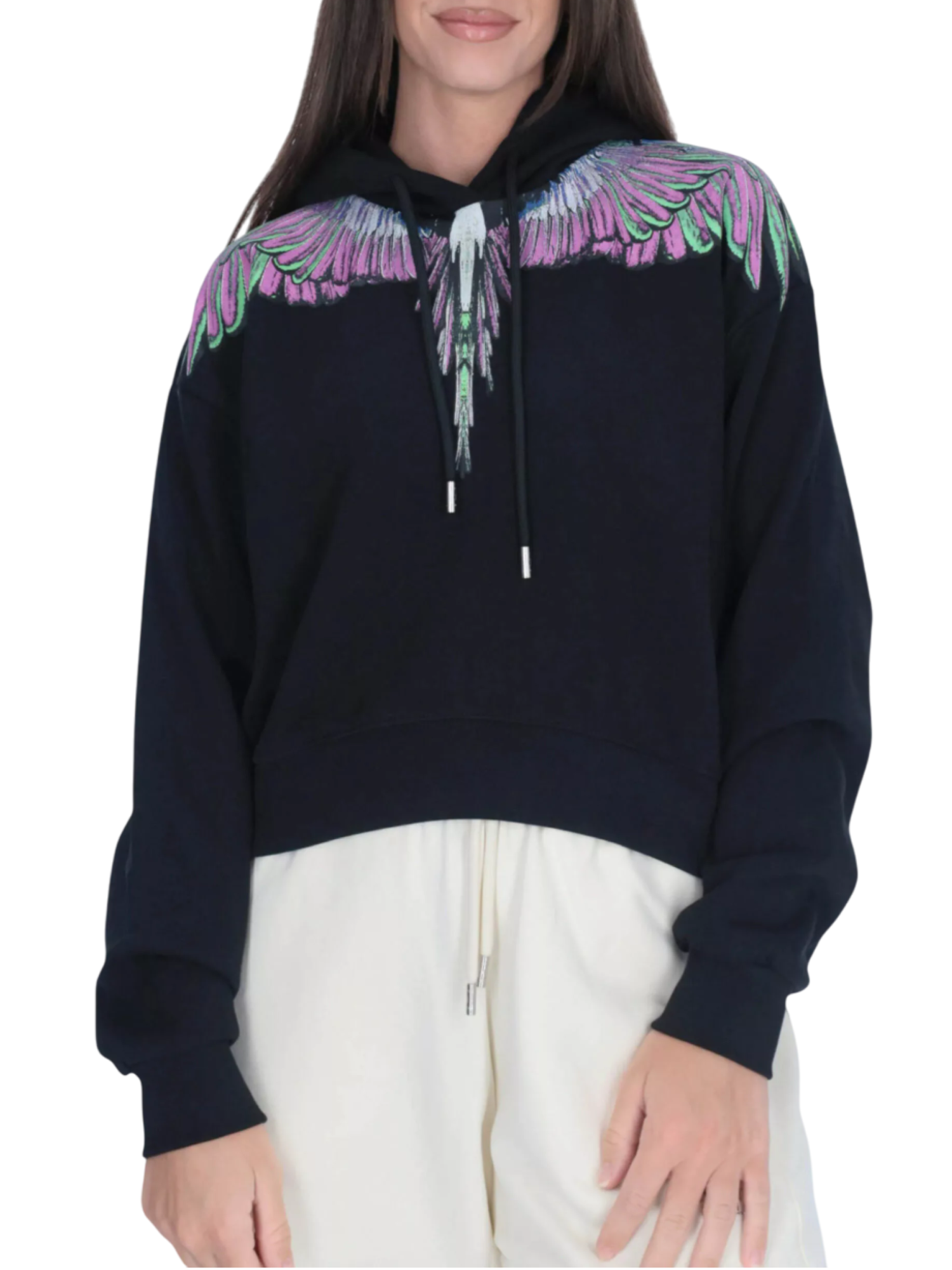 County of Milan felpa con cappuccio stampa iconica nero CM30000 NERO-PINK WINGS COUNTY OF MILAN 