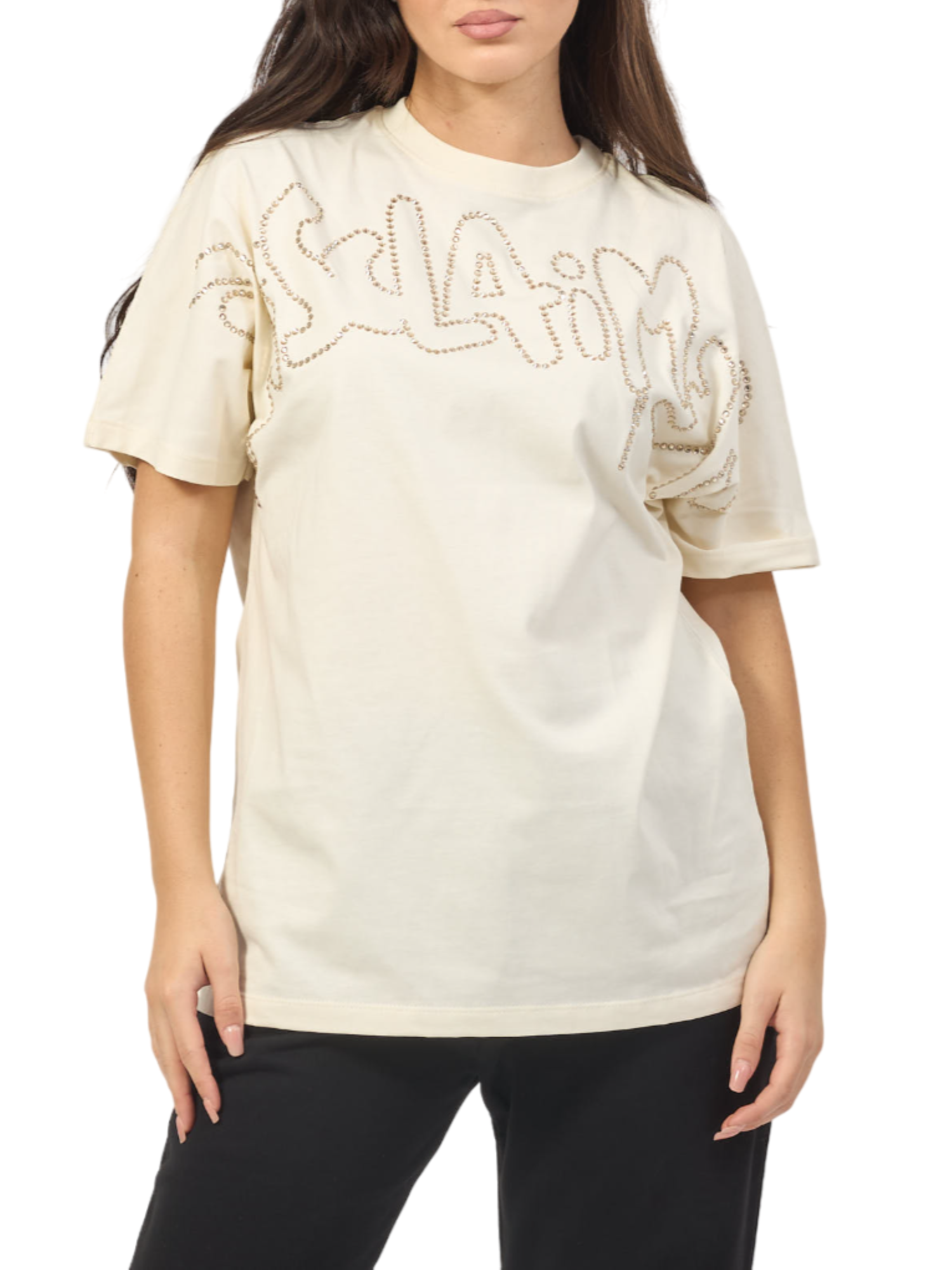 Disclaimer T-shirt manica corta con logo gioiello panna 54753 LATTE DISCLAIMER 