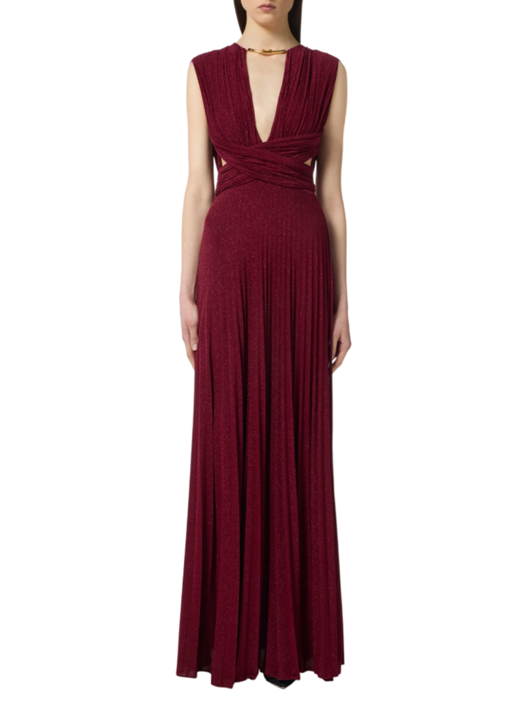 Elisabetta Franchi abito lungo plissè lurex rosso ciliegia ABR1556E2 EA5 ELISABETTA FRANCHI 