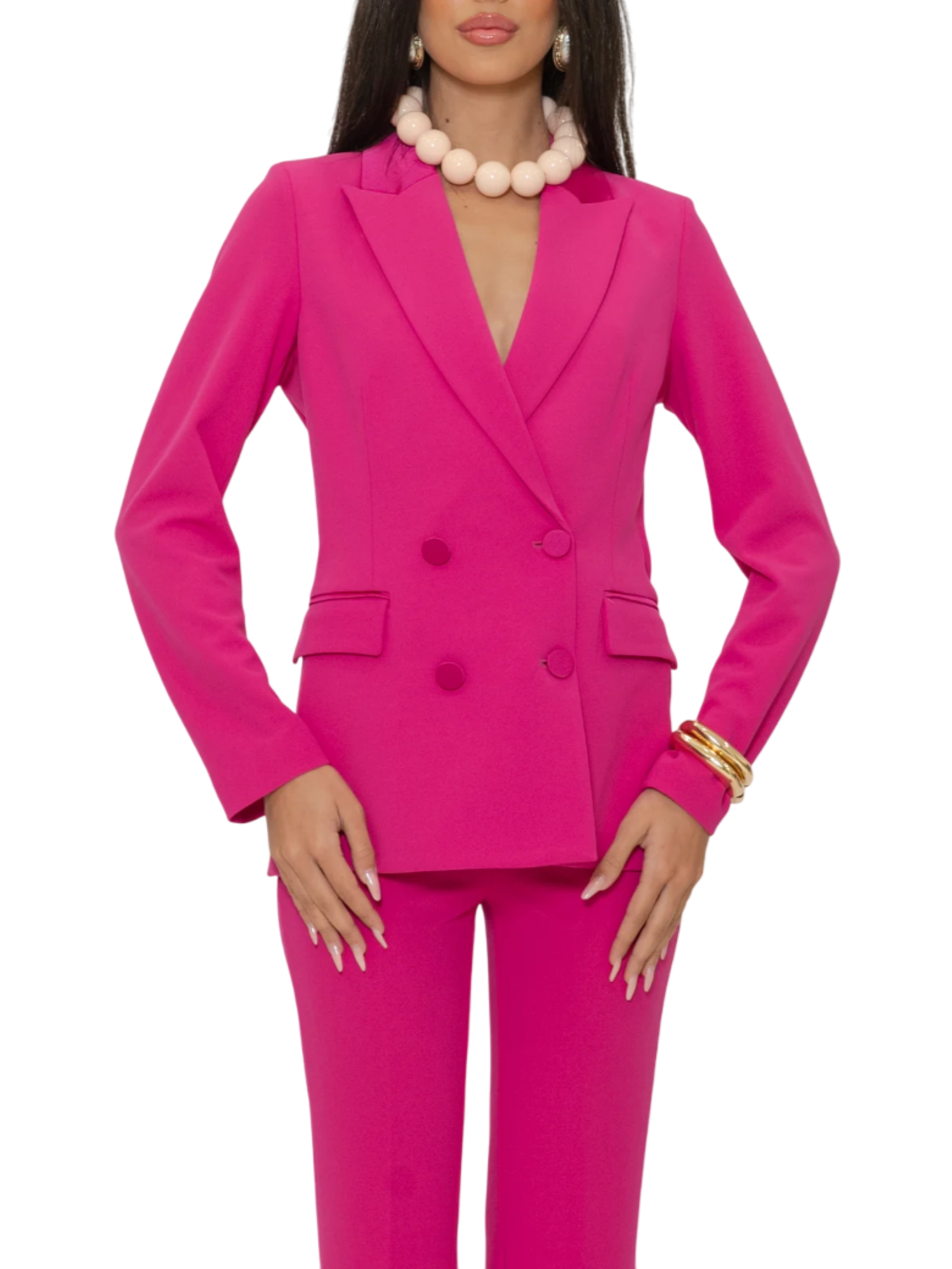 Vicolo giacca blazer doppiopetto con dettagli satin fucsia