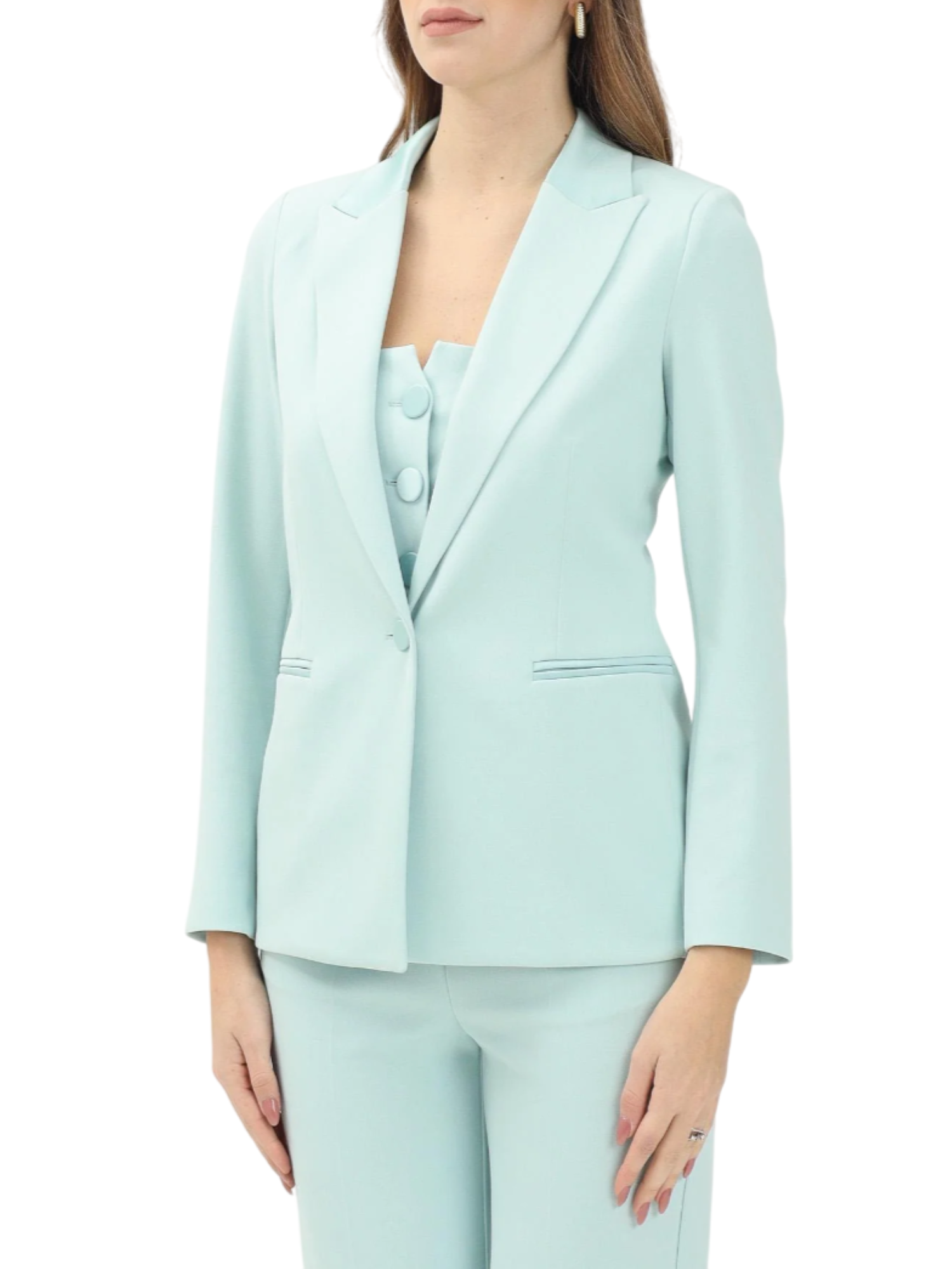 Vicolo giacca blazer monopetto in tessuto crepe verde acqua TD0237 VERDE ACQUA VICOLO 