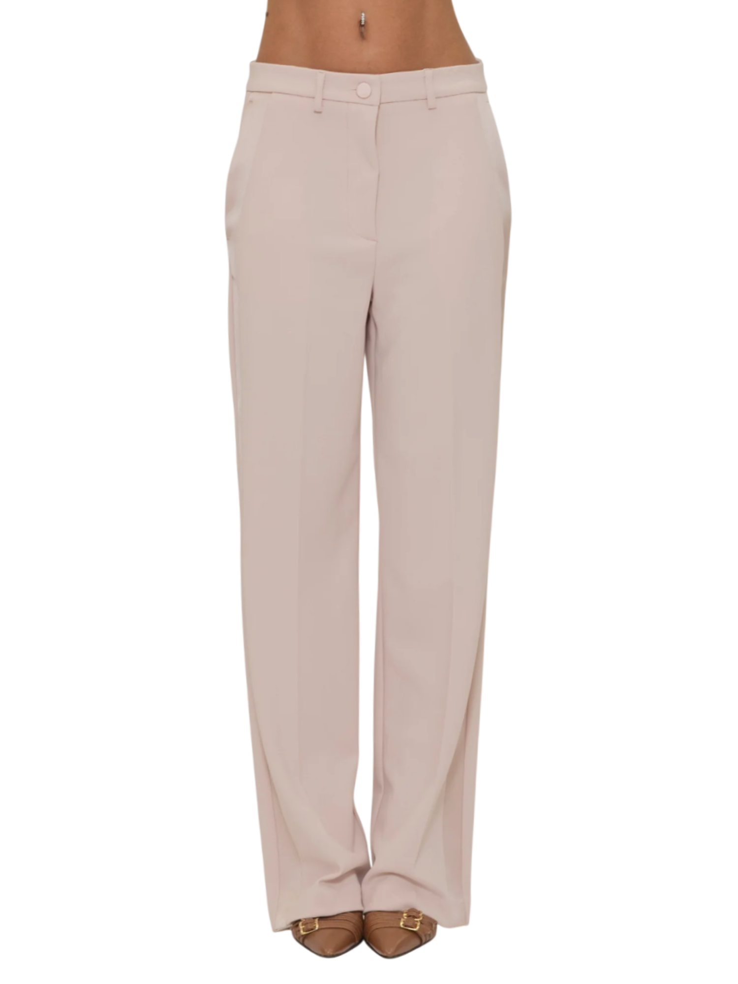 Vicolo pantaloni gamba dritta con banda satin rosa cipria