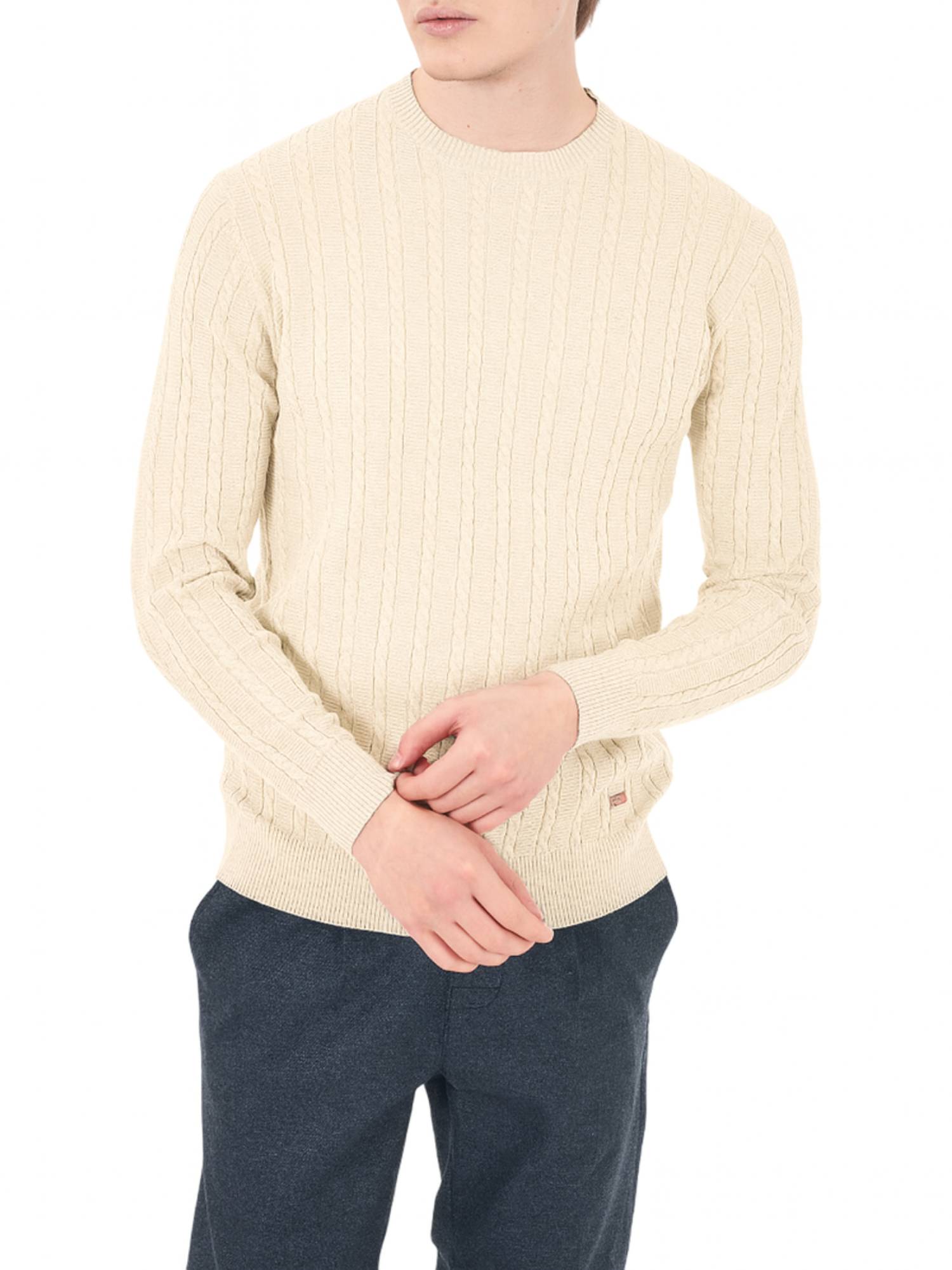 Yes Zee maglia uomo con trecce misto lana beige chiaro M887-MG00 0245 YES-ZEE 