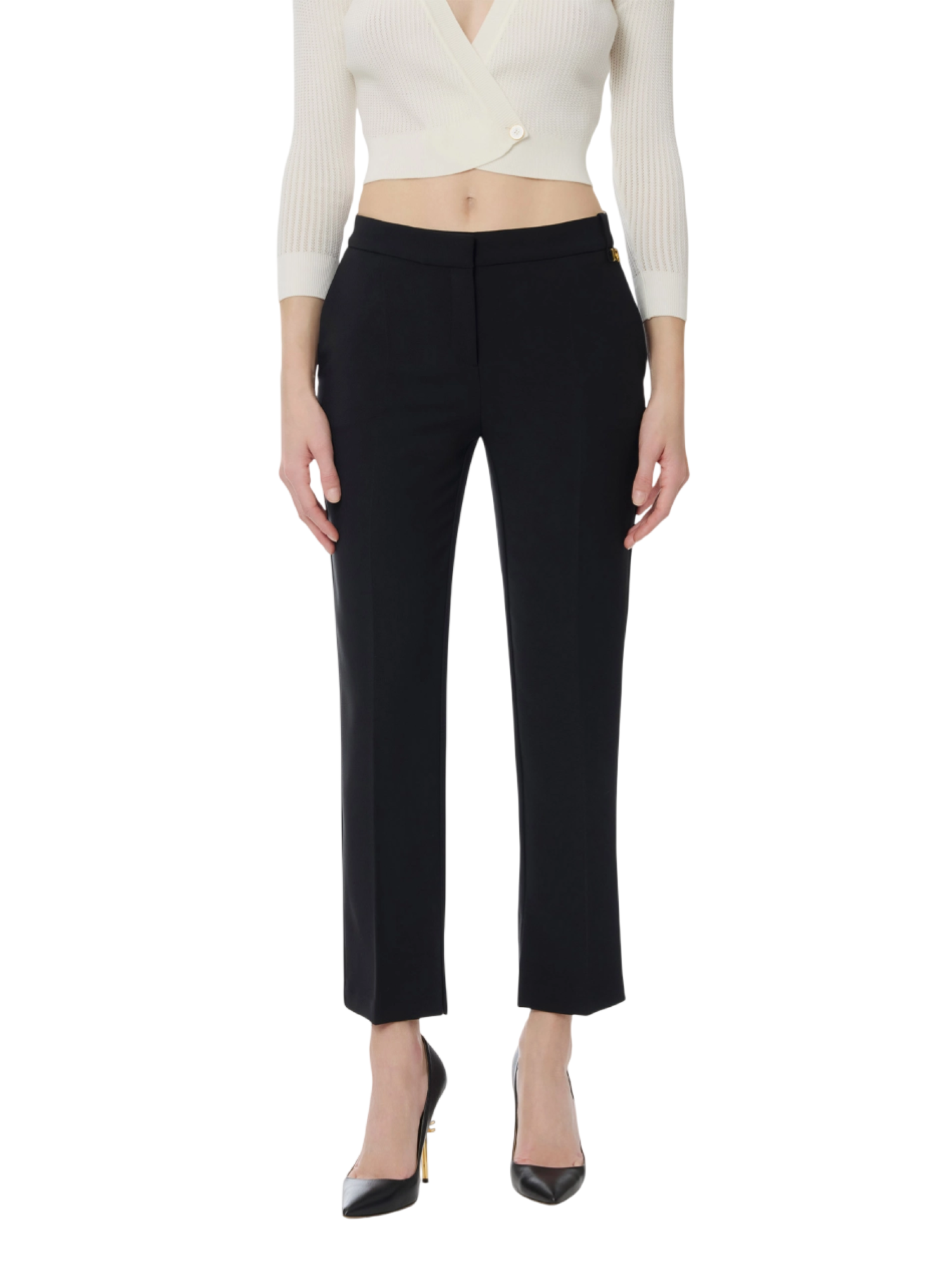 Elisabetta Franchi pantaloni slim in tessuto crepe nero PA16661 110 ELISABETTA FRANCHI 