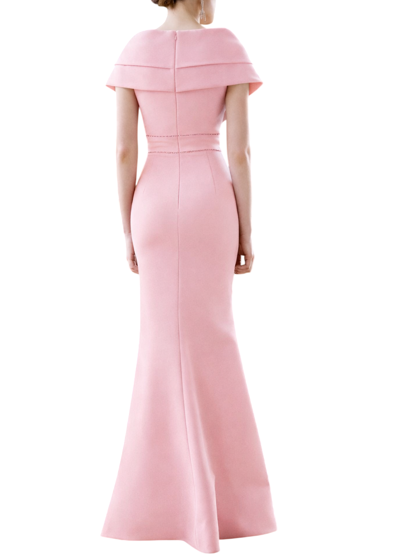 Couture Club abito da cerimonia con scollo a portafoglio rosa 1G210CRP0P 480-ROSA PALO COUTURE CLUB 