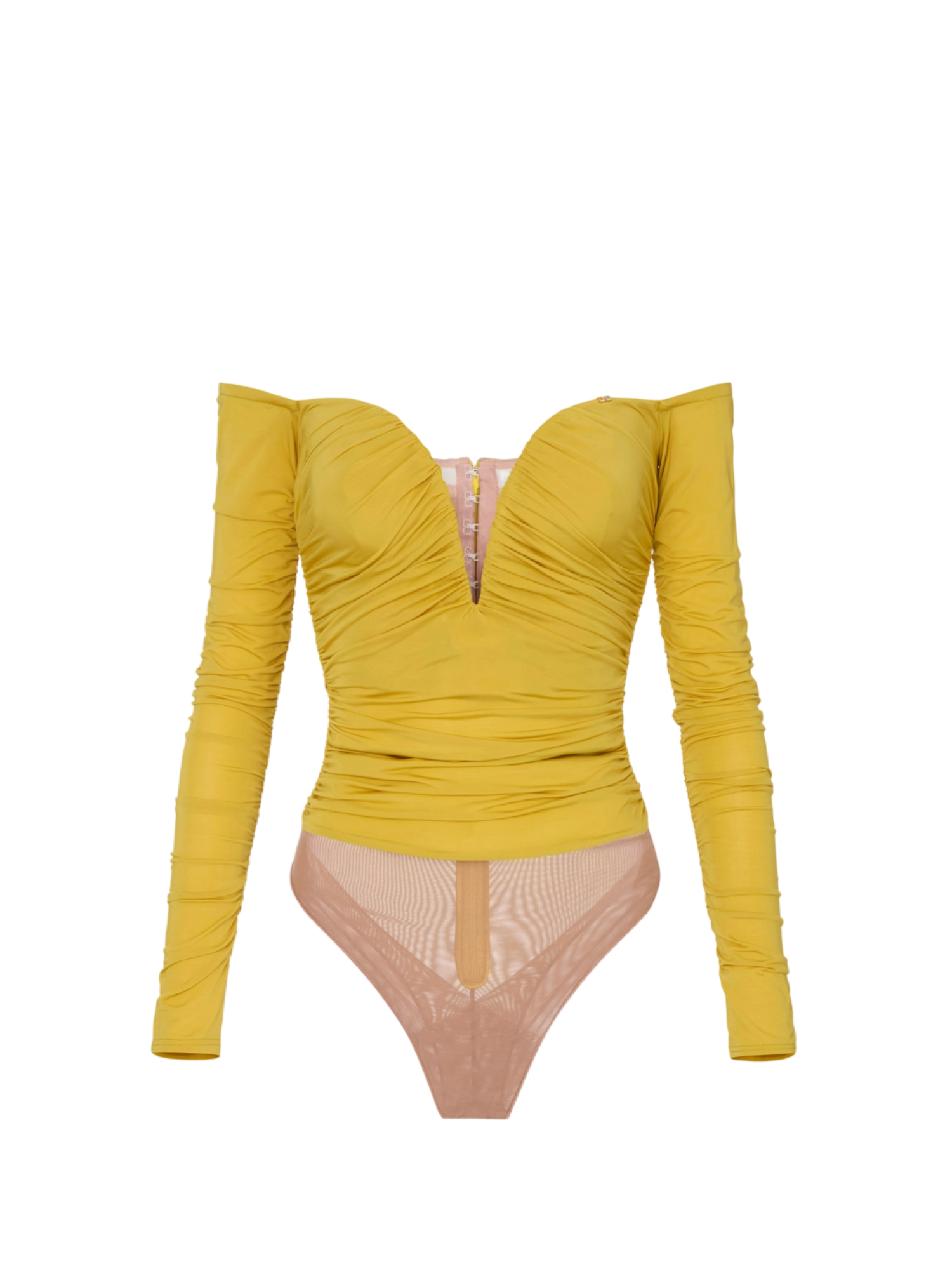 Elisabetta Franchi body in jersey con drappeggi giallo BO01561 EV4 ELISABETTA FRANCHI 