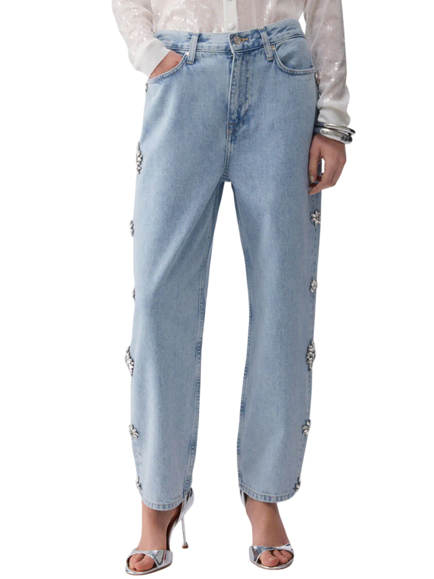Liu Jo jeans gamba dritta con applicazioni gioiello lavaggio chiaro UA6196D4854 79019 LIU JO 