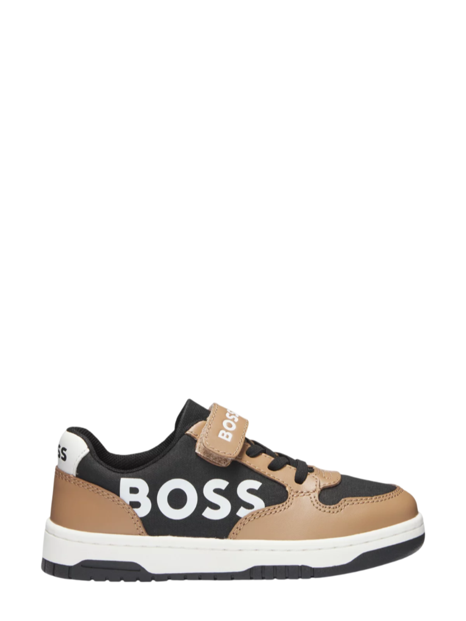 Boss sneakers in pelle e tessuto nero beige