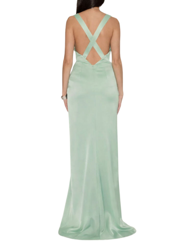 Silence abito lungo satin con spacco verde salvia AB4224 SAGE SILENCE 
