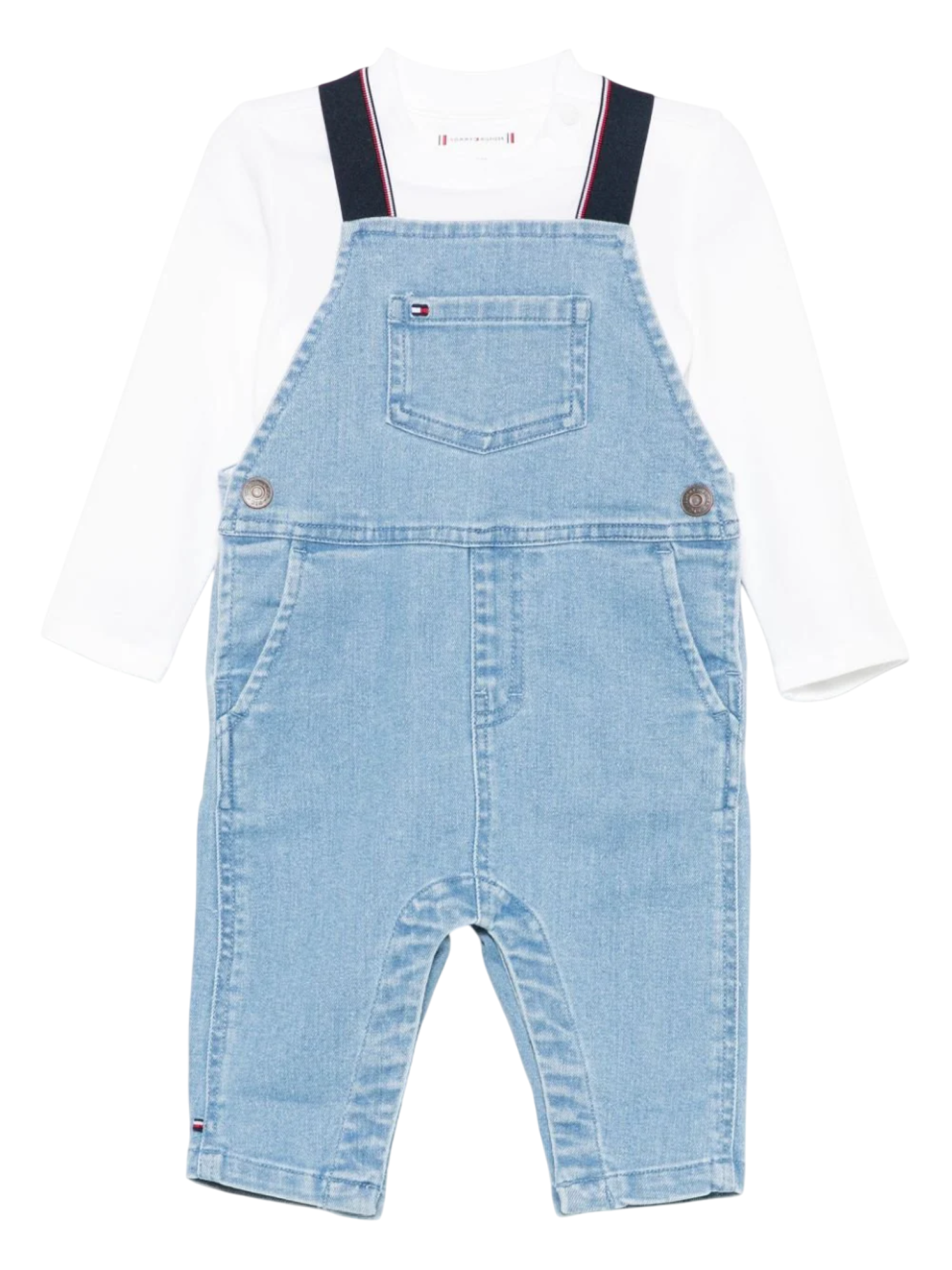 Tommy Hilfiger salopette in denim con T-shirt blu bianco KN0KN01981 1A4 Tommy Hilfiger 