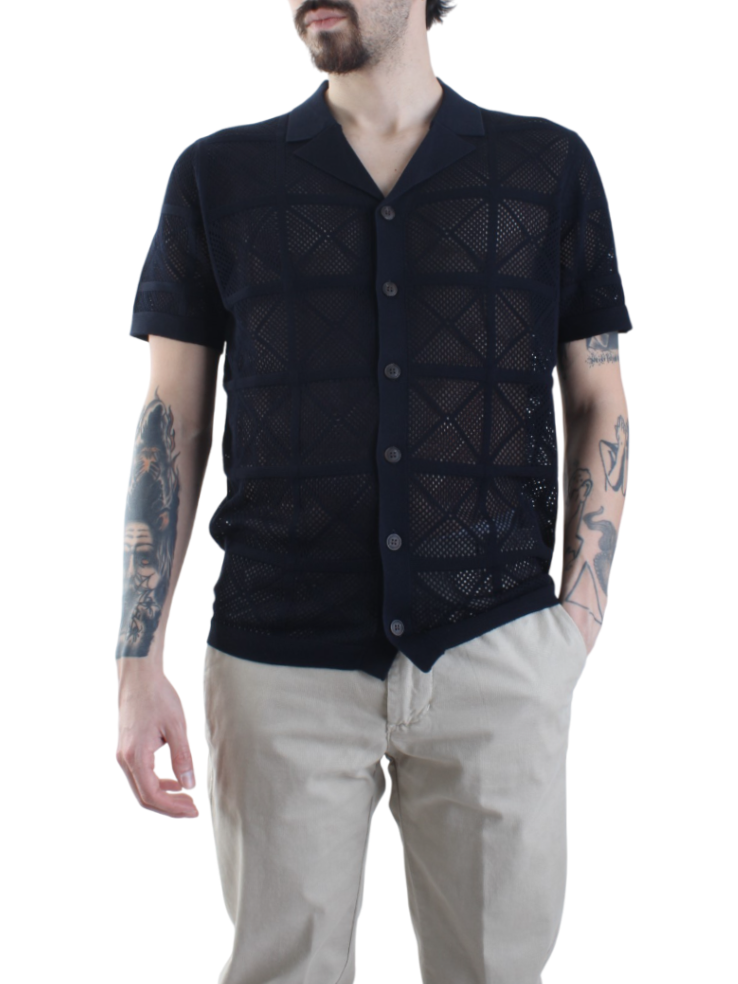 Opificio 4.0 camicia traforata manica corta blu 651163 NAVY Opificio 4.0 
