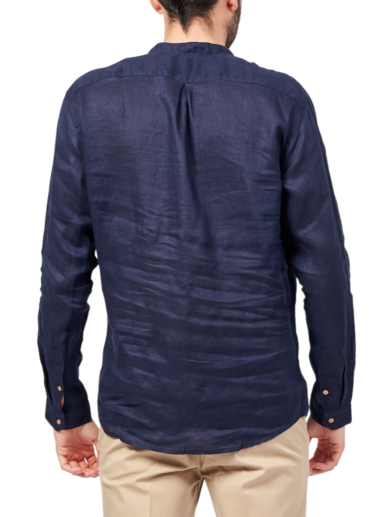 Yes Zee camicia alla coreana in lino a manica lunga blu C512-UP00 0710 YES-ZEE 