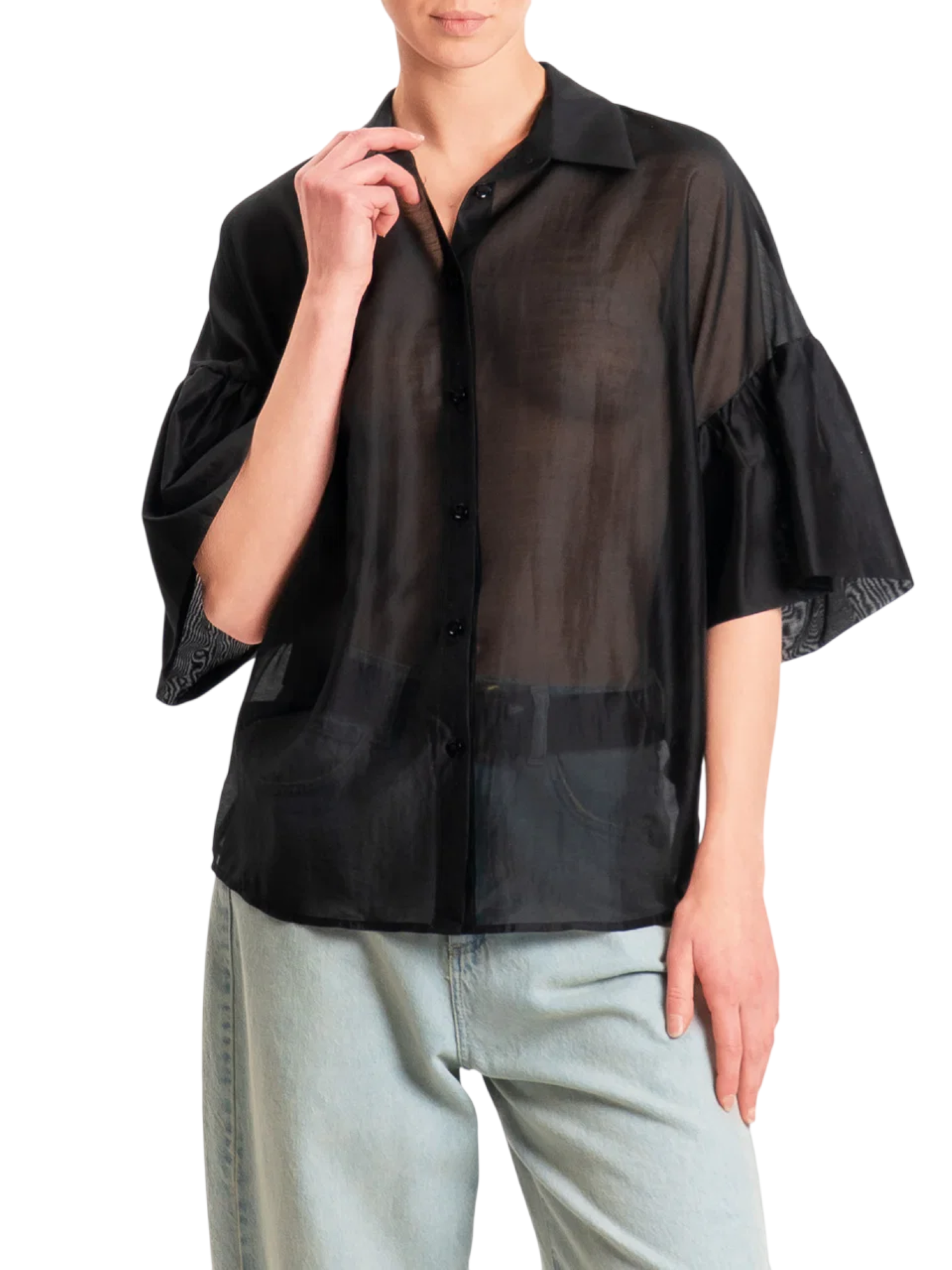 Vicolo camicia in georgette con trasparenze nero TAB1858 NERO VICOLO 