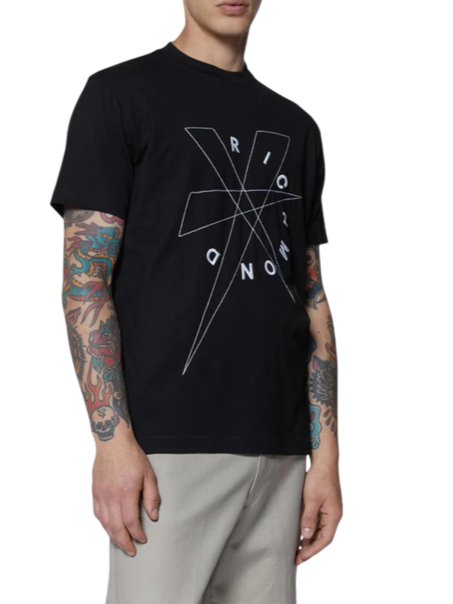 John Richmond T-shirt manica corta con logo ricamato Husillo nero UMP25020TS BLACK John RICHMOND 