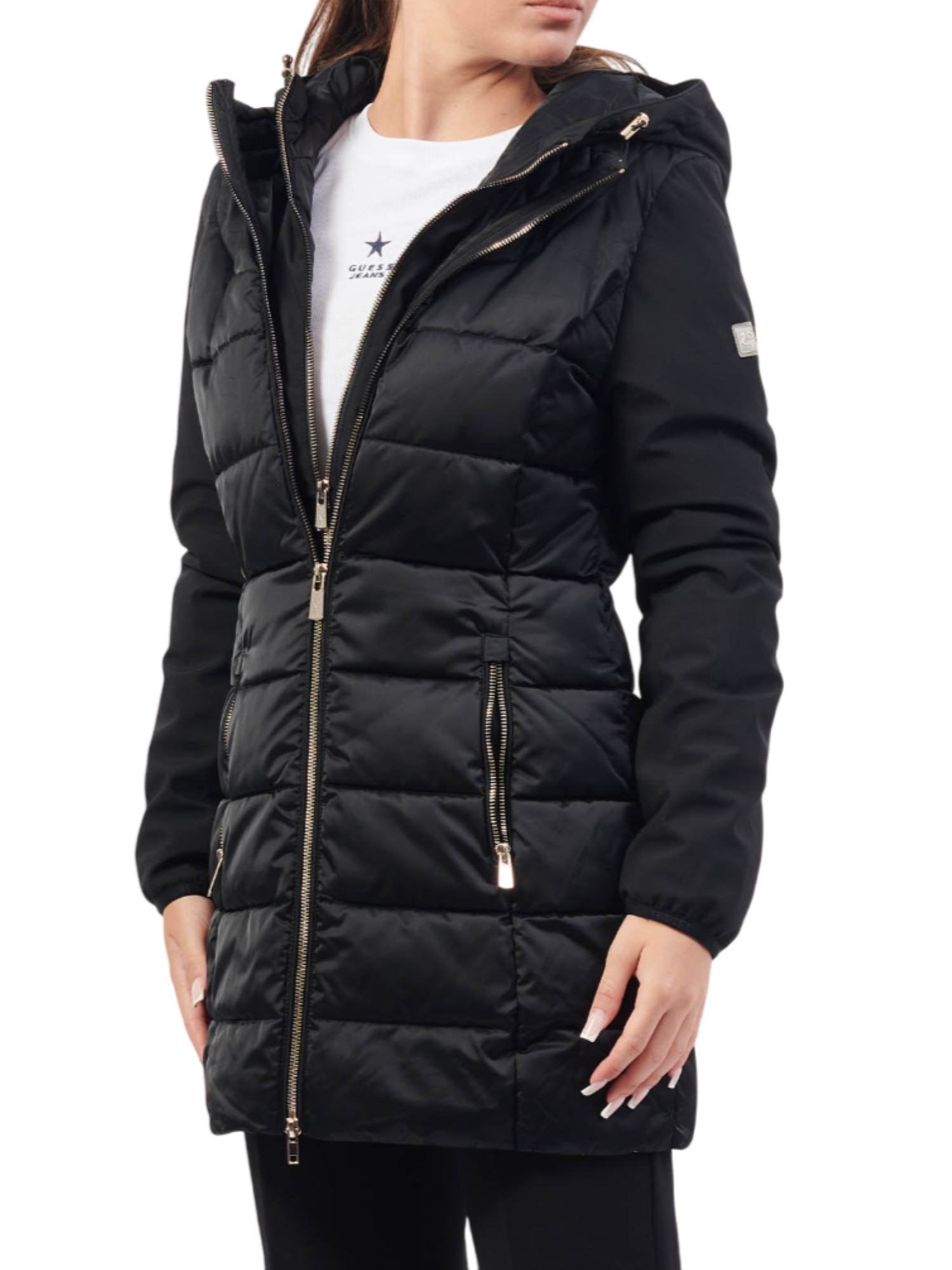 Yes Zee piumino lungo imbottito trapuntato nero O045-M800 0801 YES-ZEE 