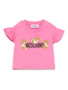 Moschino T-shirt manica corta con rouches stampa orsetti fucsia