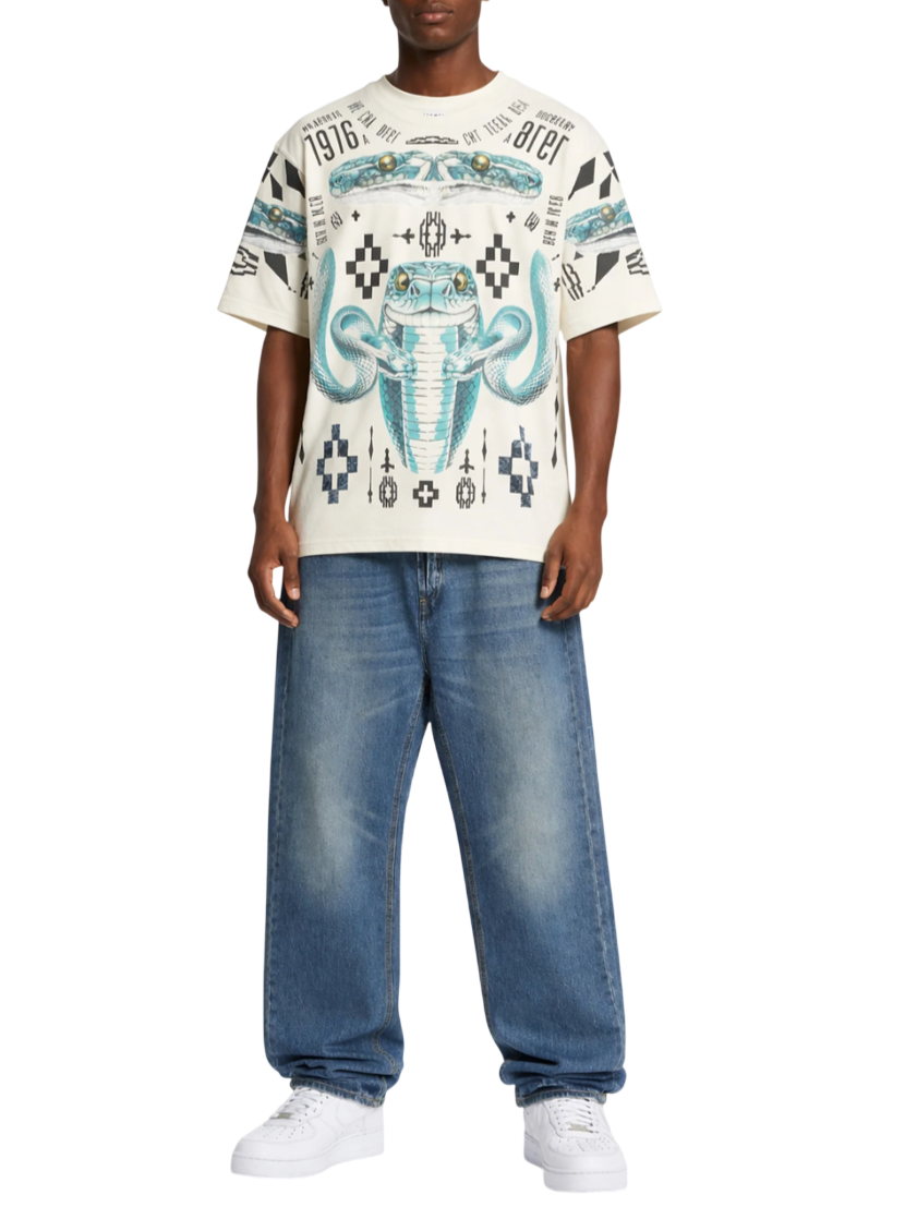 County of Milan T-shirt uomo manica corta stampe snake panna CMMATH037 412 COUNTY OF MILAN 