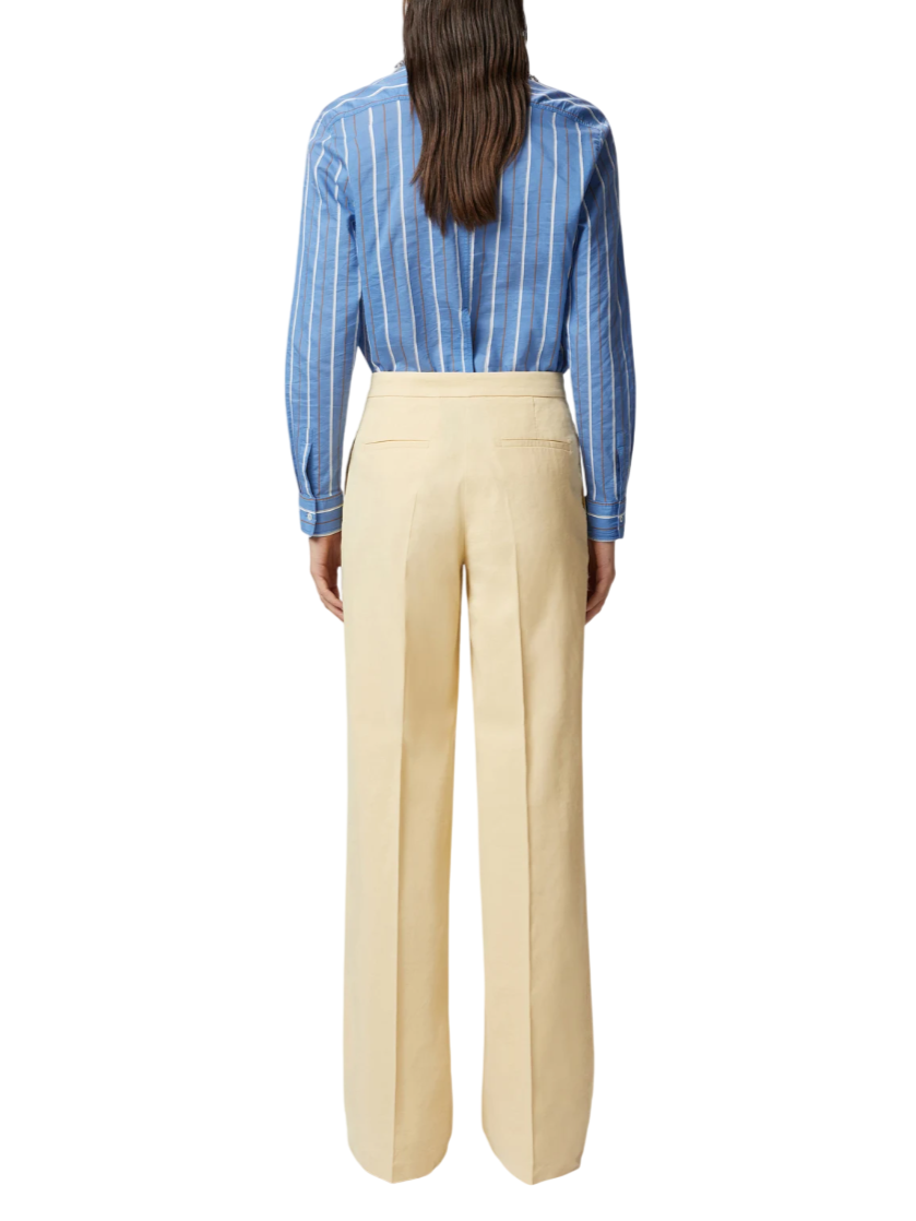 Pinko pantaloni flare Jacopone in lino stretch giallo ocra chiaro