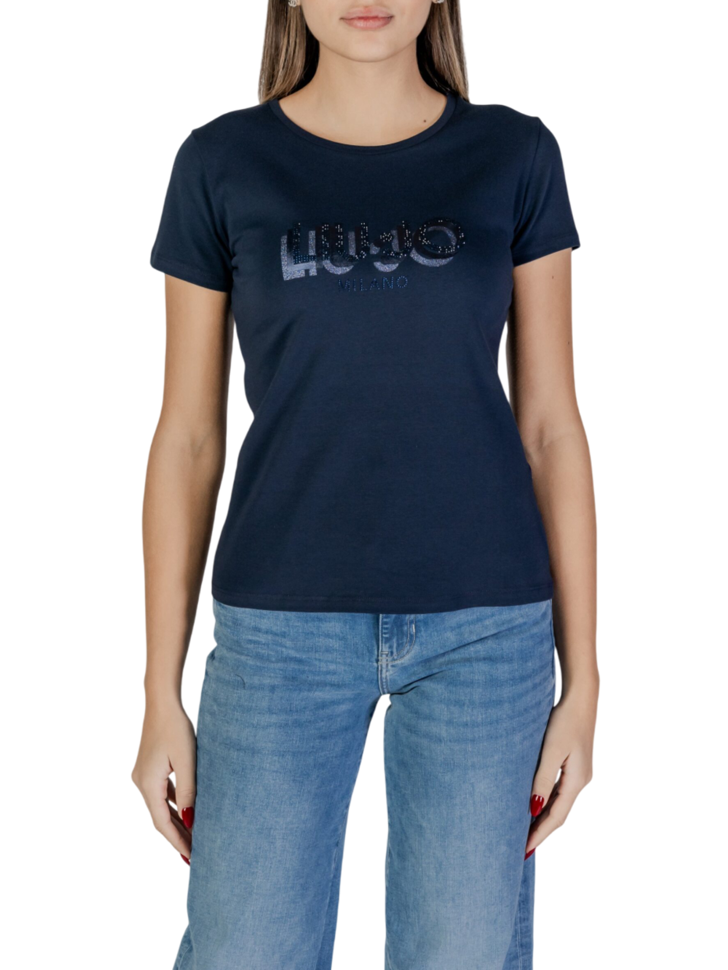 Liu Jo T-shirt manica corta slim con logo strass blu