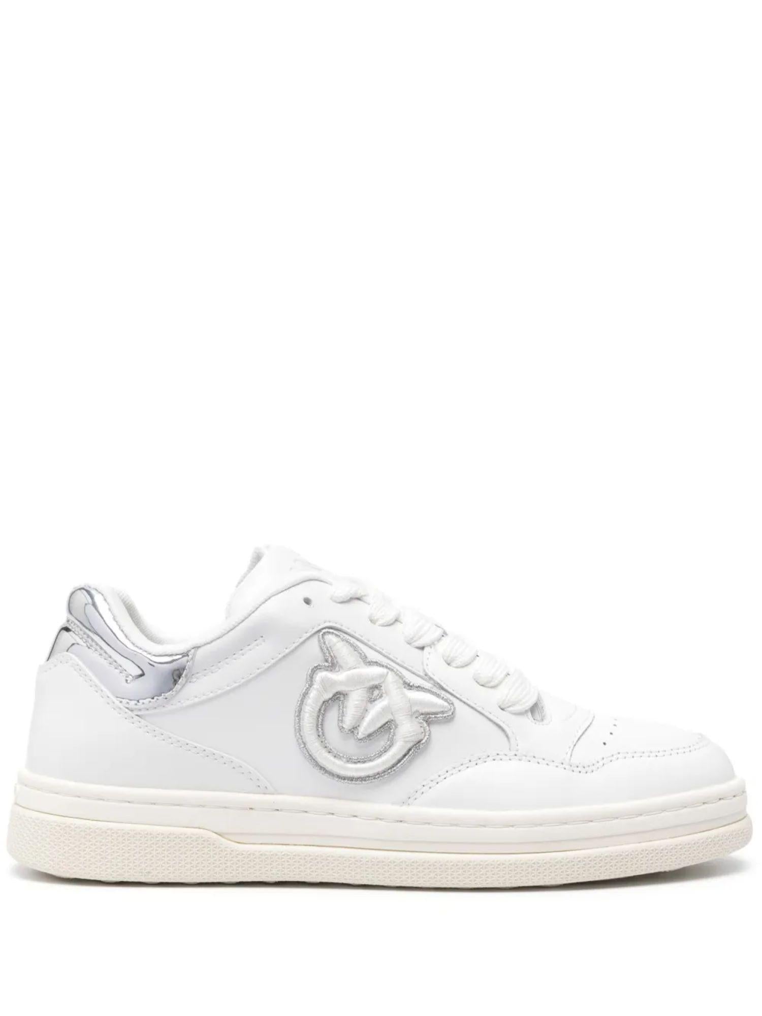 Pinko sneakers Mandy in pelle con logo Love Birds bianco argento