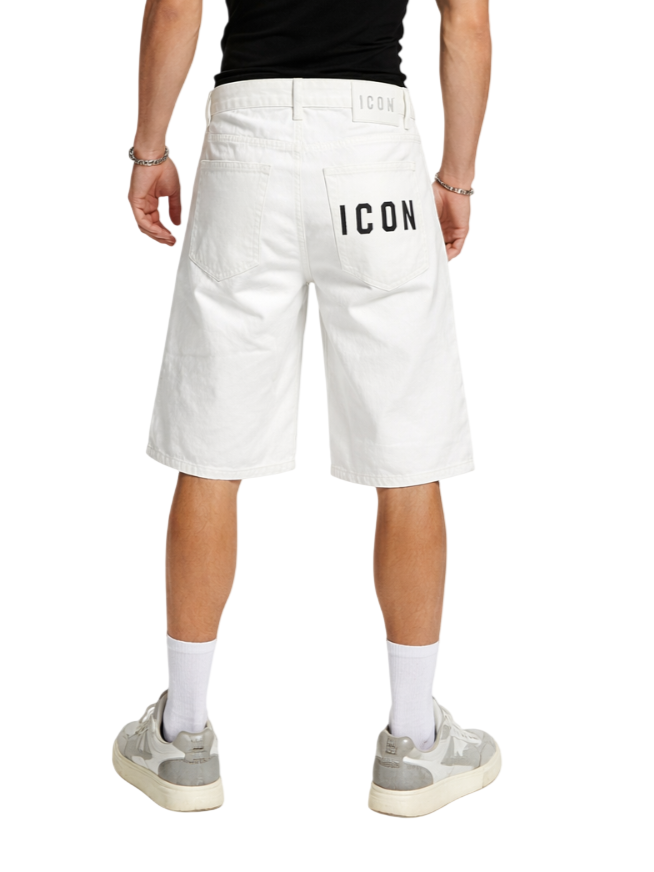 Icon bermuda uomo in denim con catenella panna IUD034 WHITE ICON 