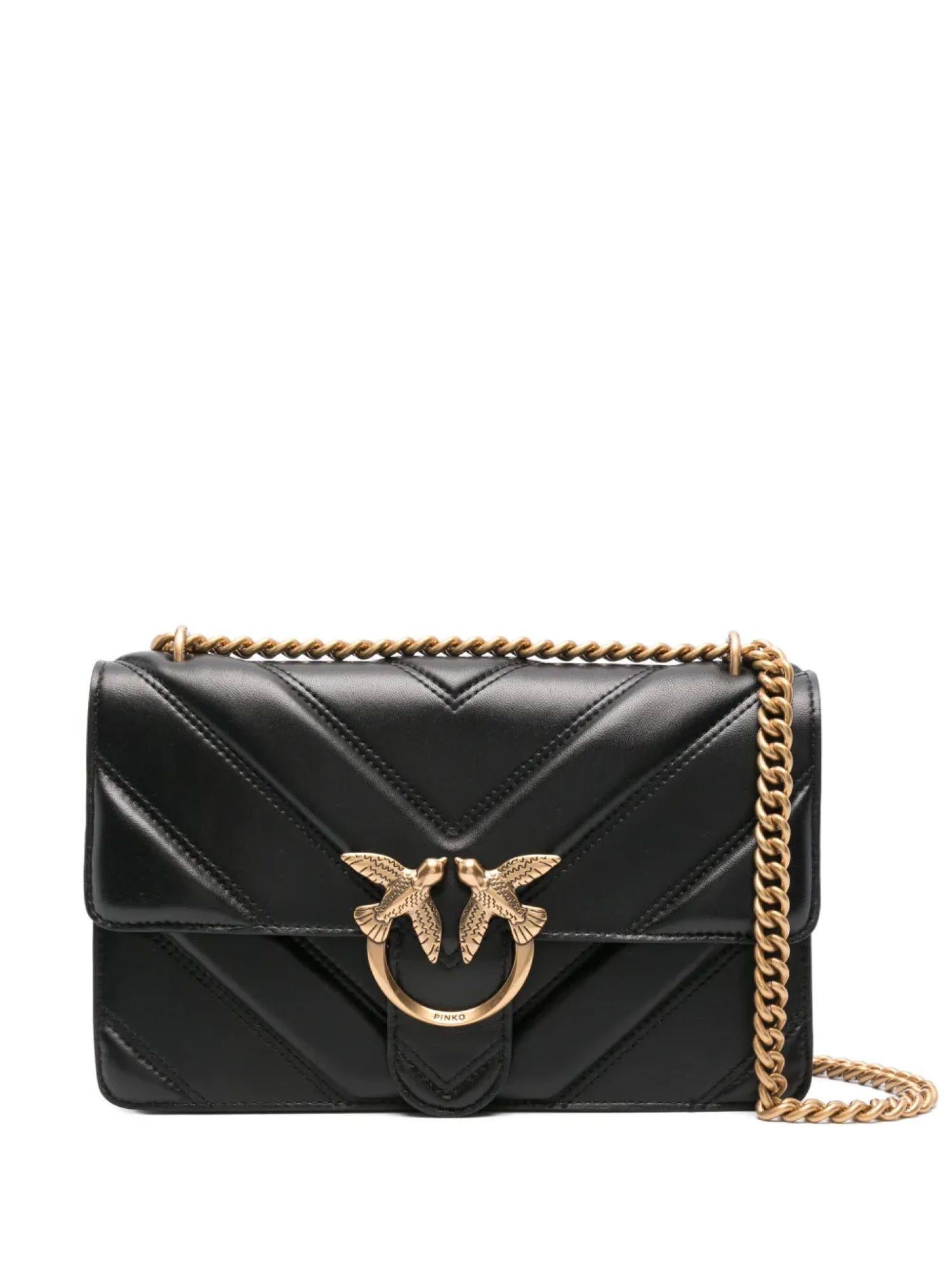 Pinko borsa Love Bag One Classic Light in pelle chevron nero