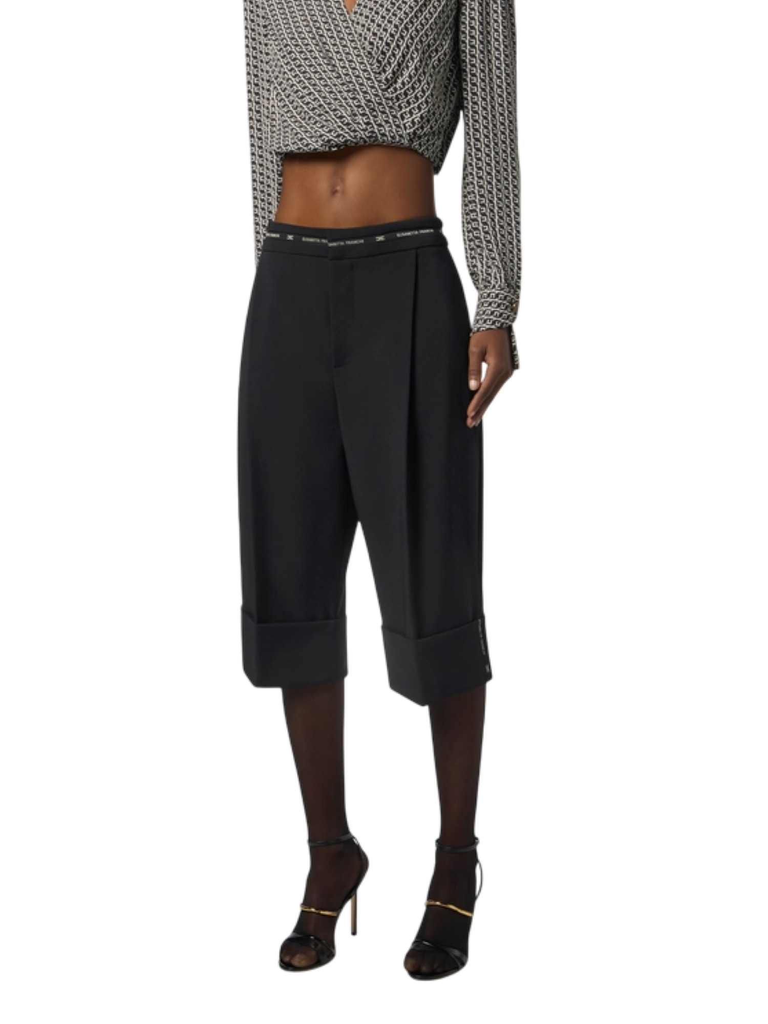Elisabetta Franchi bermuda in crepe con nastro logato nero PA11656E2 110 ELISABETTA FRANCHI 