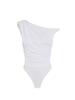 Elisabetta Franchi body monospalla in jersey drappeggiato bianco