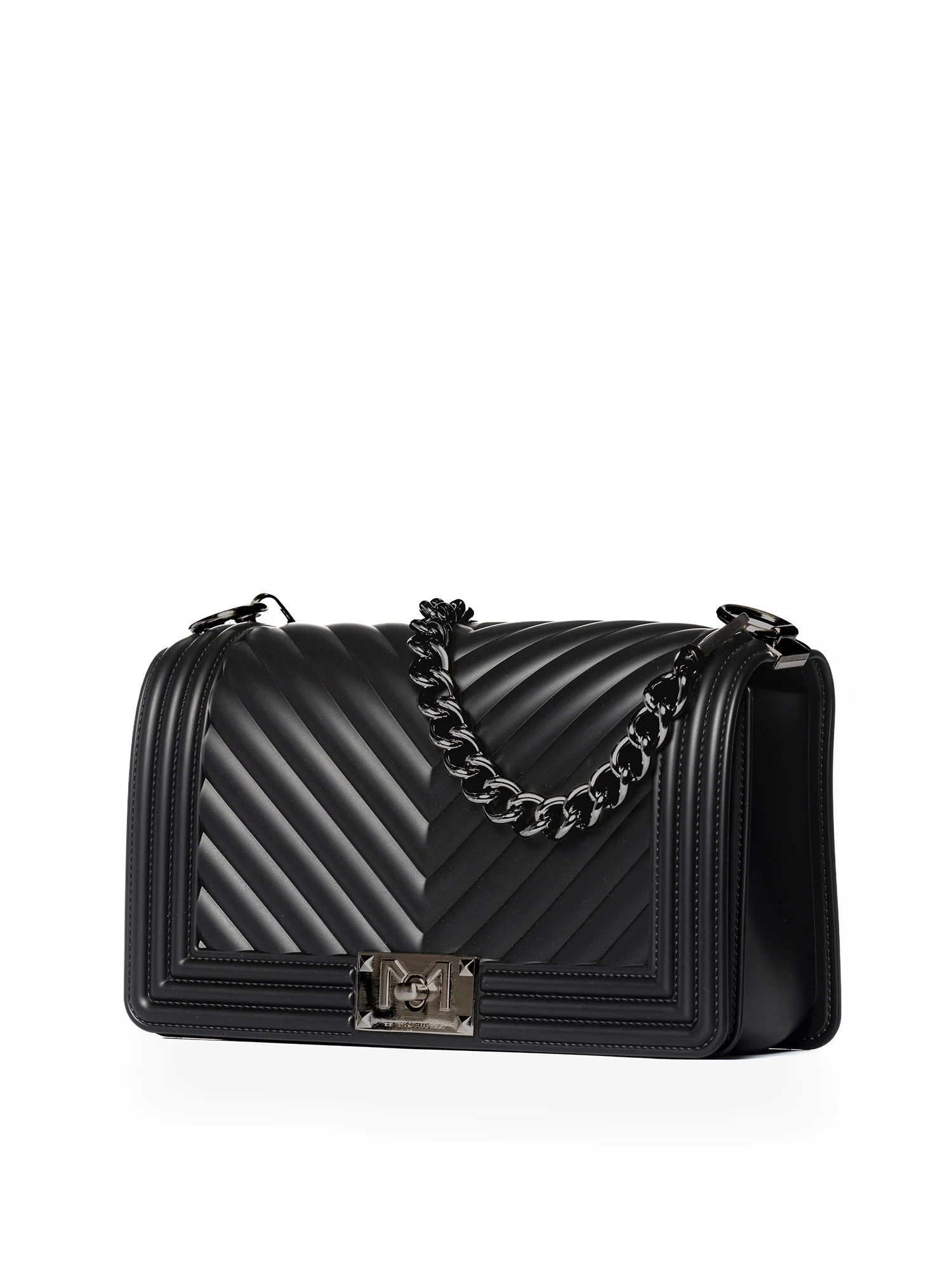 Marc Ellis borsa Flat M in gomma trapuntata nero argento FLAT M 25 BLACK-CDF MARC ELLIS 