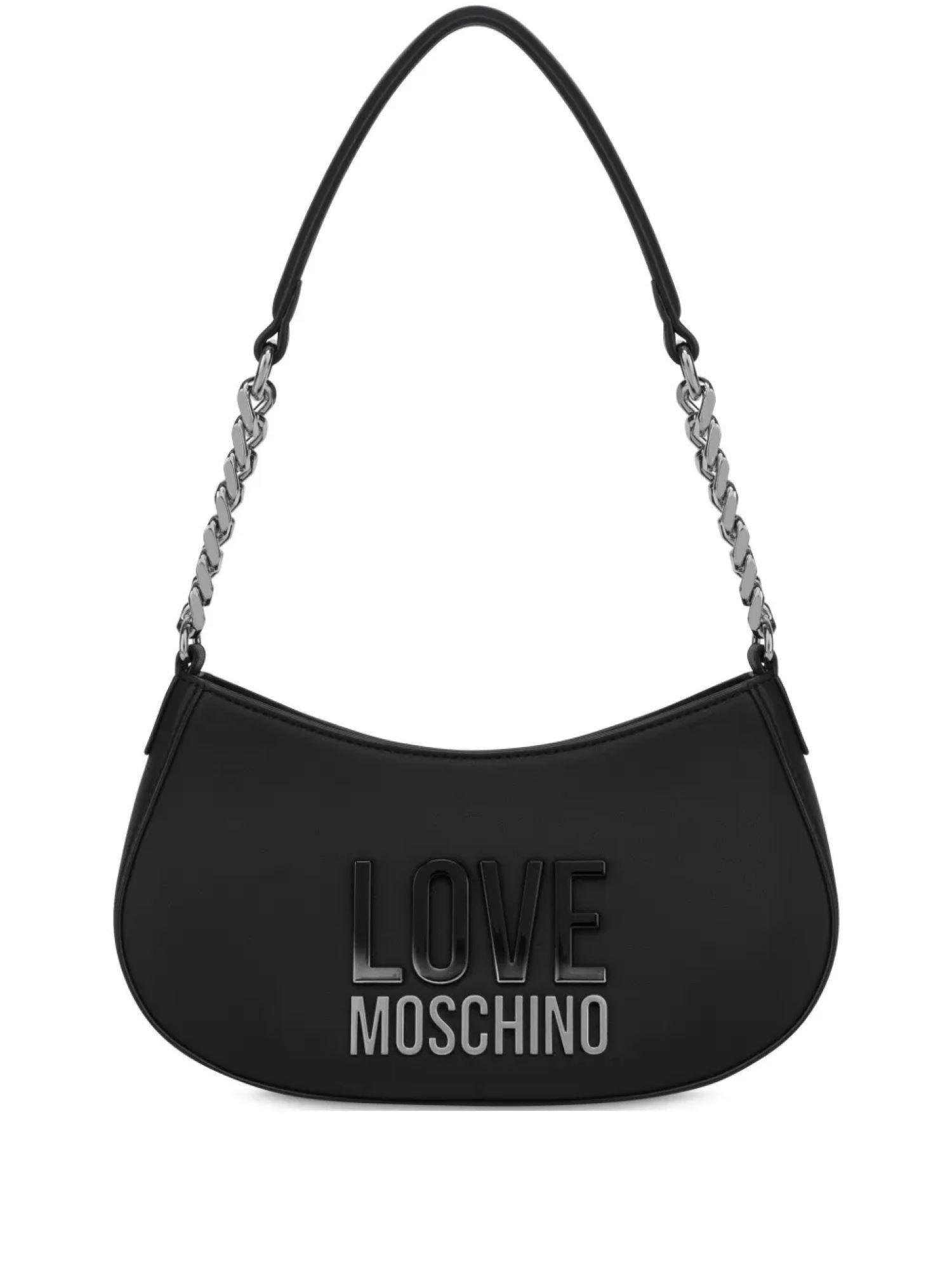 Love Moschino borsa a spalla in ecopelle con placca logo nero argento JC4256PP0M-KD0 00B MOSCHINO LOVE 