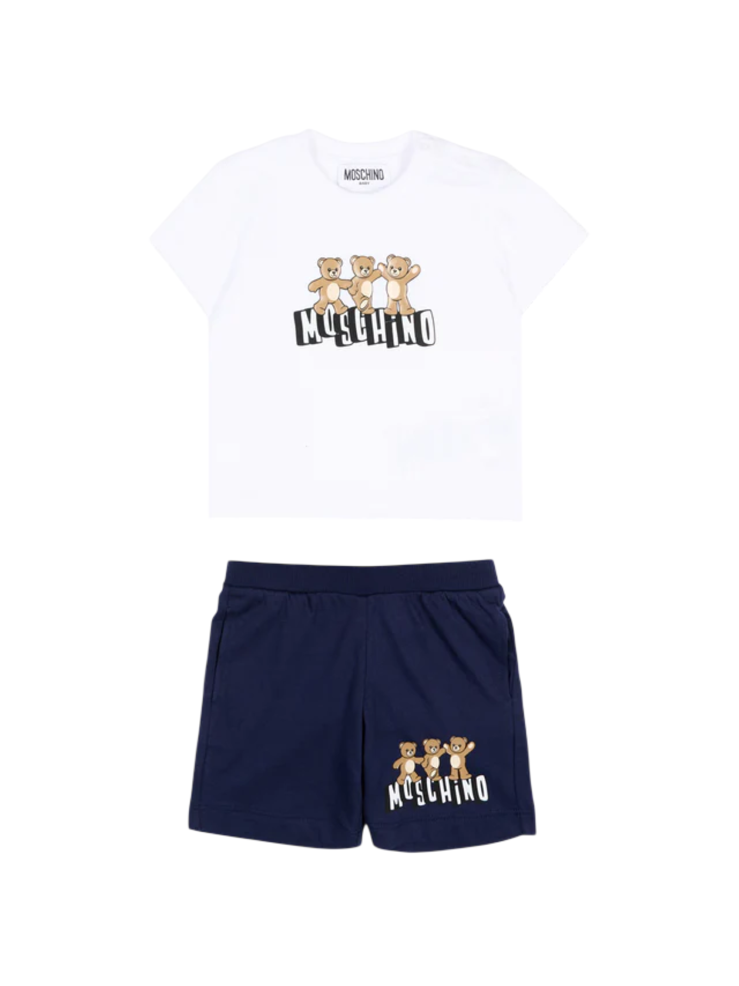 Moschino completo estivo neonato T-shirt e shorts bianco blu MXG00M-LAA17 83240 MOSCHINO 