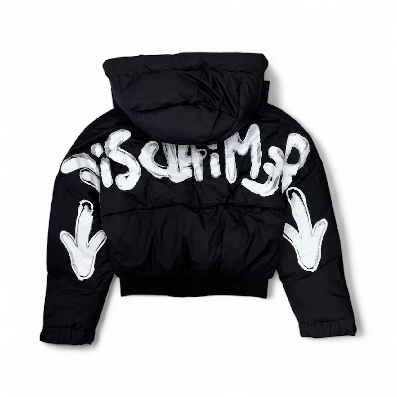 Disclaimer piumino donna con cappuccio stampa logo nero 55157 NERO-ST.BIANCA DISCLAIMER 