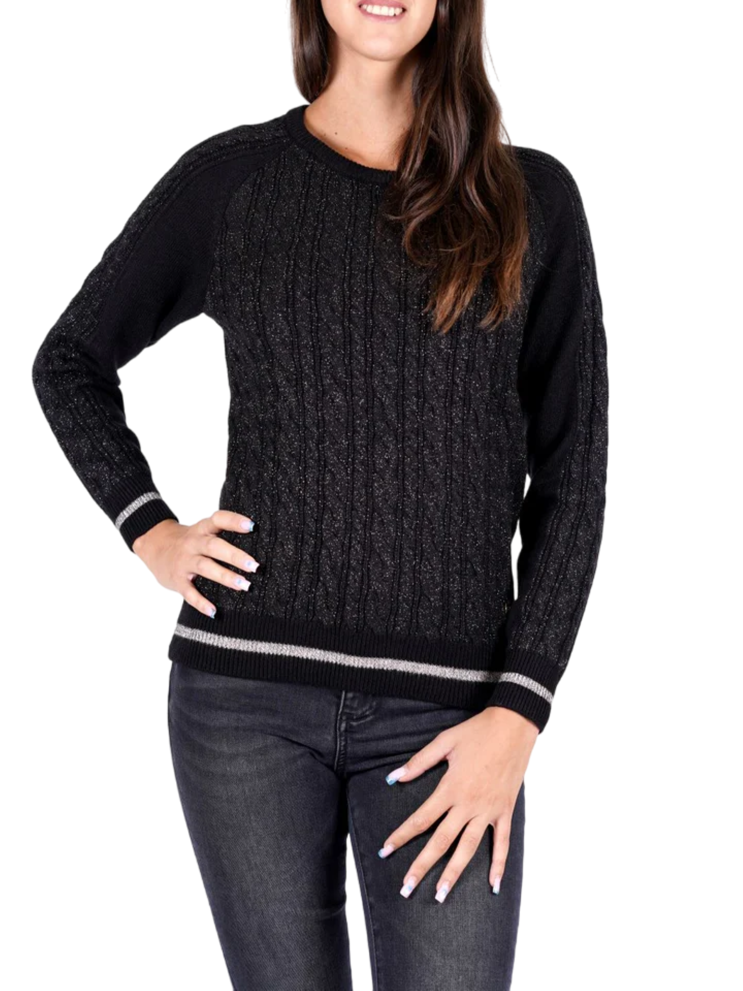 Yes Zee maglia con trecce dettagli lurex nero M008-BI00 0801 YES-ZEE 