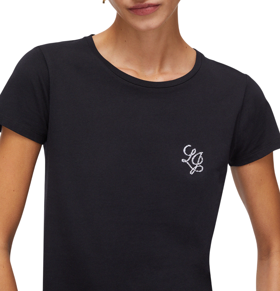Liu Jo T-shirt manica corta con logo strass nero TA6056JS923 S9149 LIU JO 