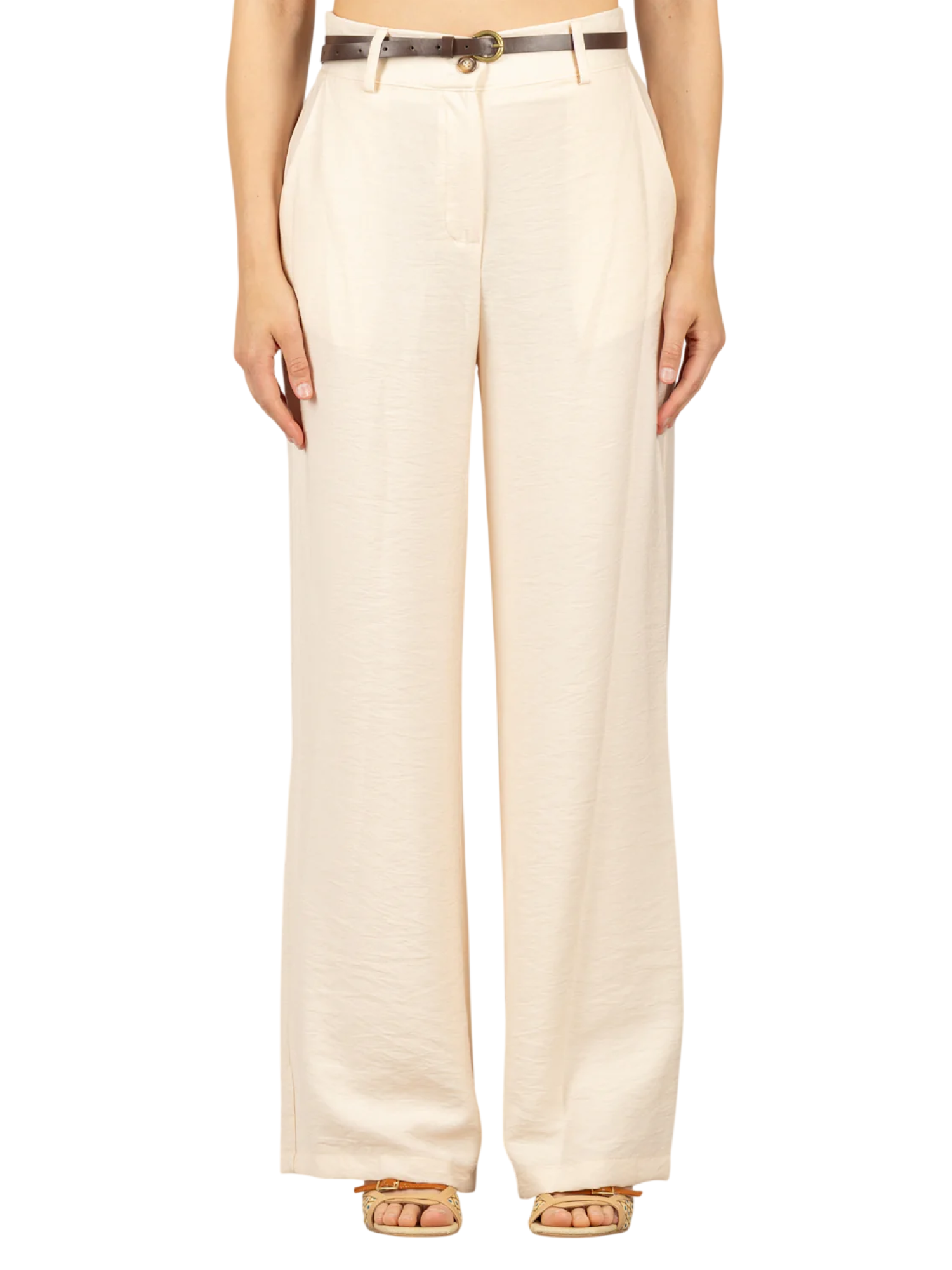 Haveone pantaloni gamba larga donna con cintura beige chiaro PIA-Q532 BEIGE HAVEONE 