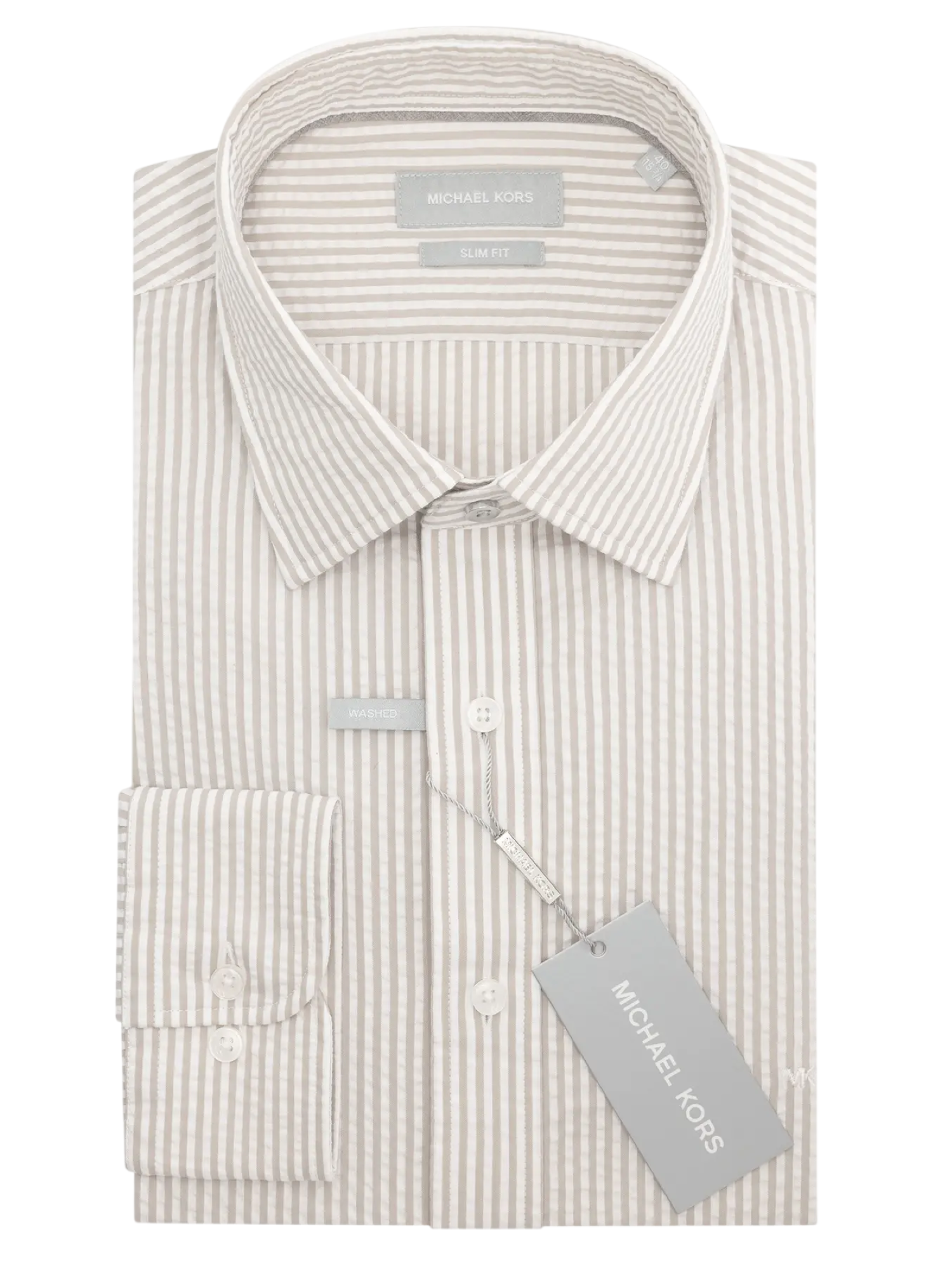 Michael Kors camicia uomo slim in fantasia a righe bianco beige MK0DS01676 M245 MICHAEL KORS 